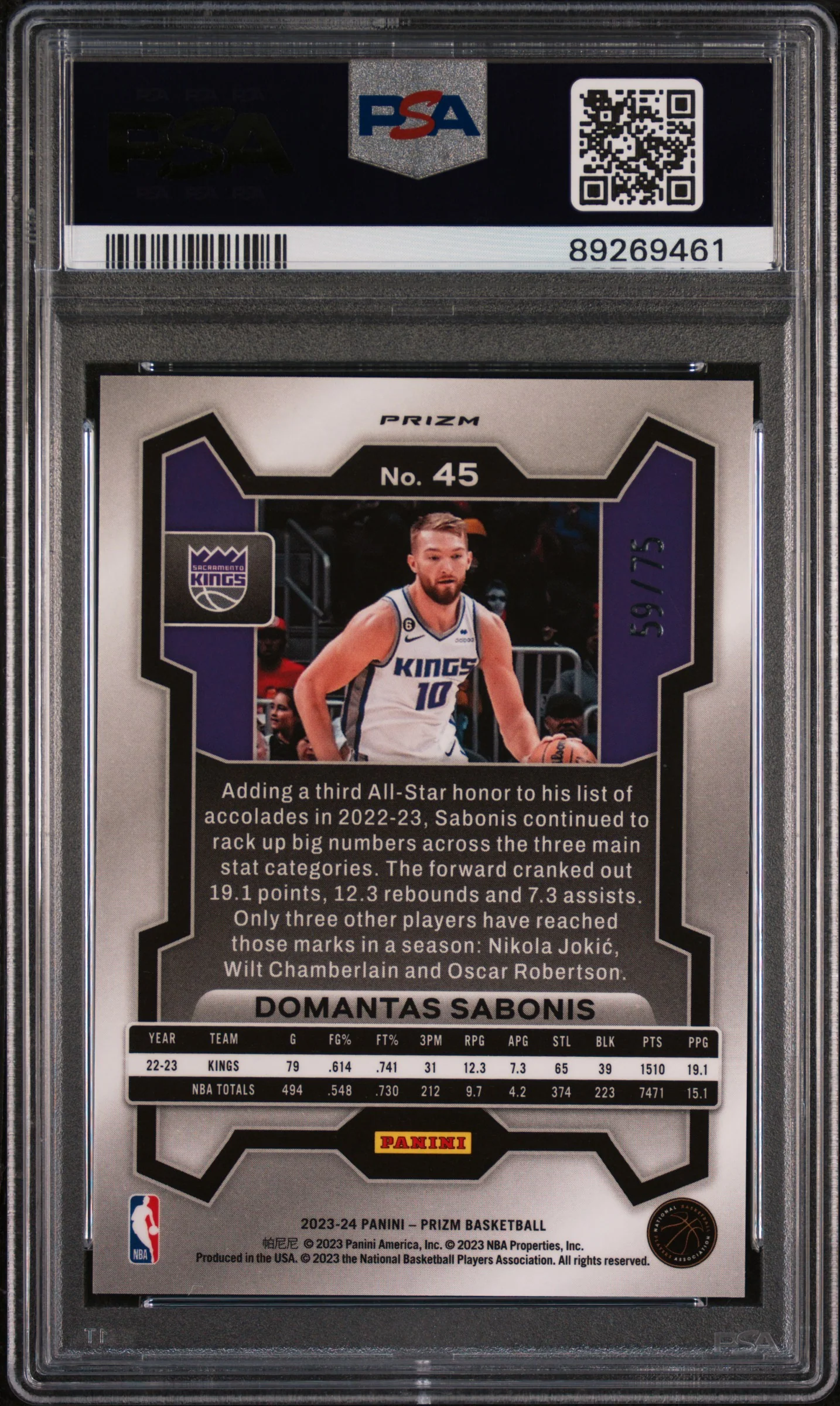 2023 Panini Prizm Red Power Domantas Sabonis #45 /75 PSA 10 - Image 2