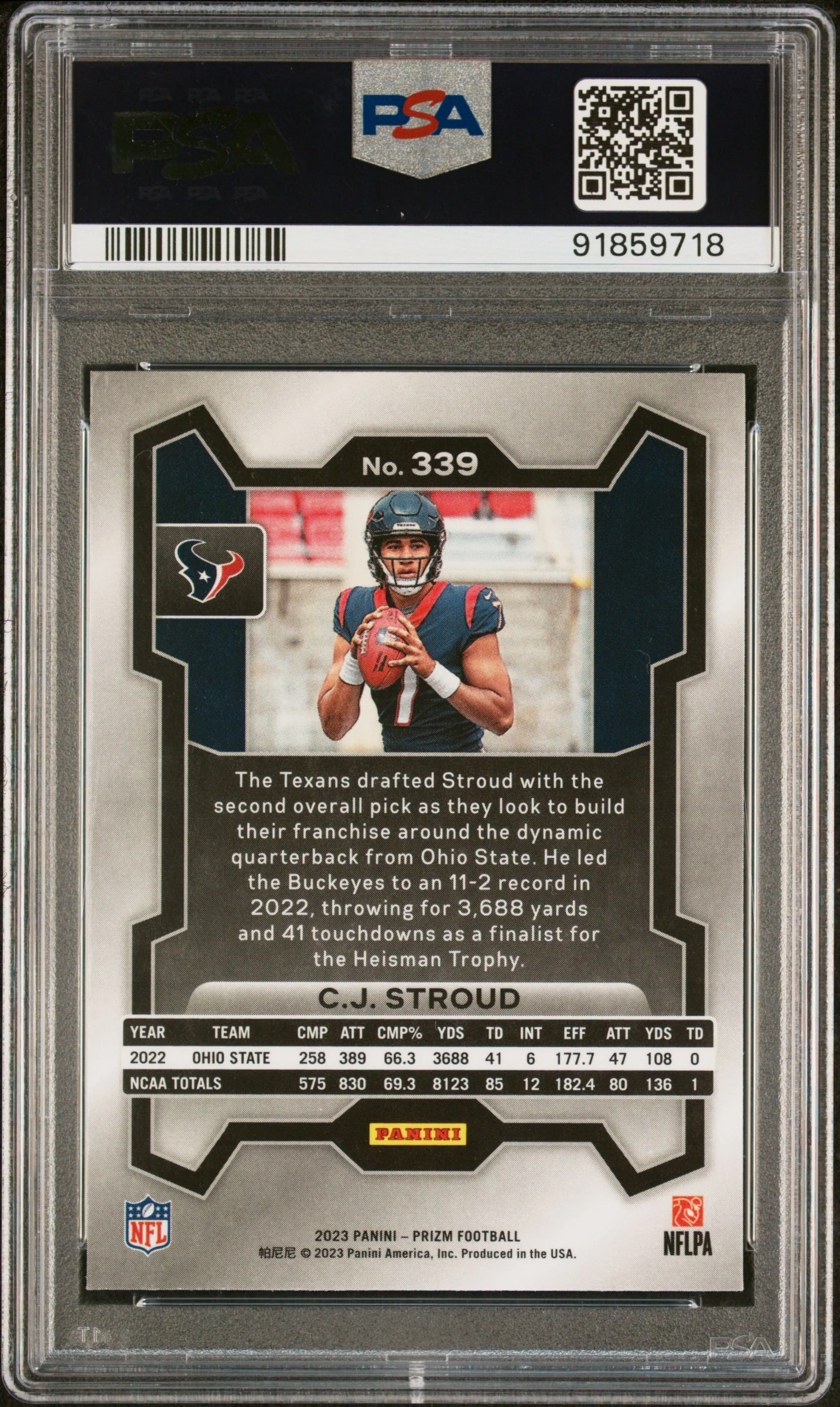2023 Panini Prizm CJ Stroud #339 PSA 10 - Image 2