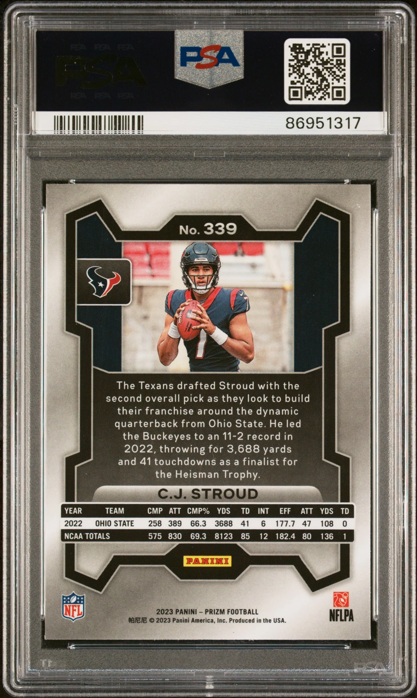 2023 Panini Prizm CJ Stroud #339 PSA 10 - Image 2