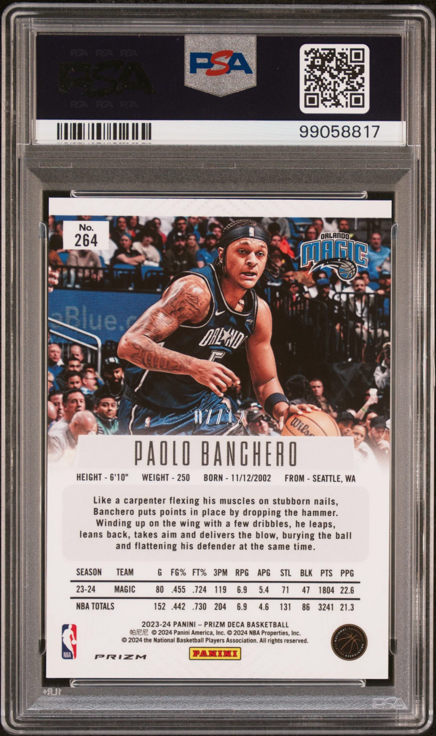 2023 Panini Prizm Deca Green Shimmer Fotl Paolo Banchero #264 /12 PSA 10 - Image 2