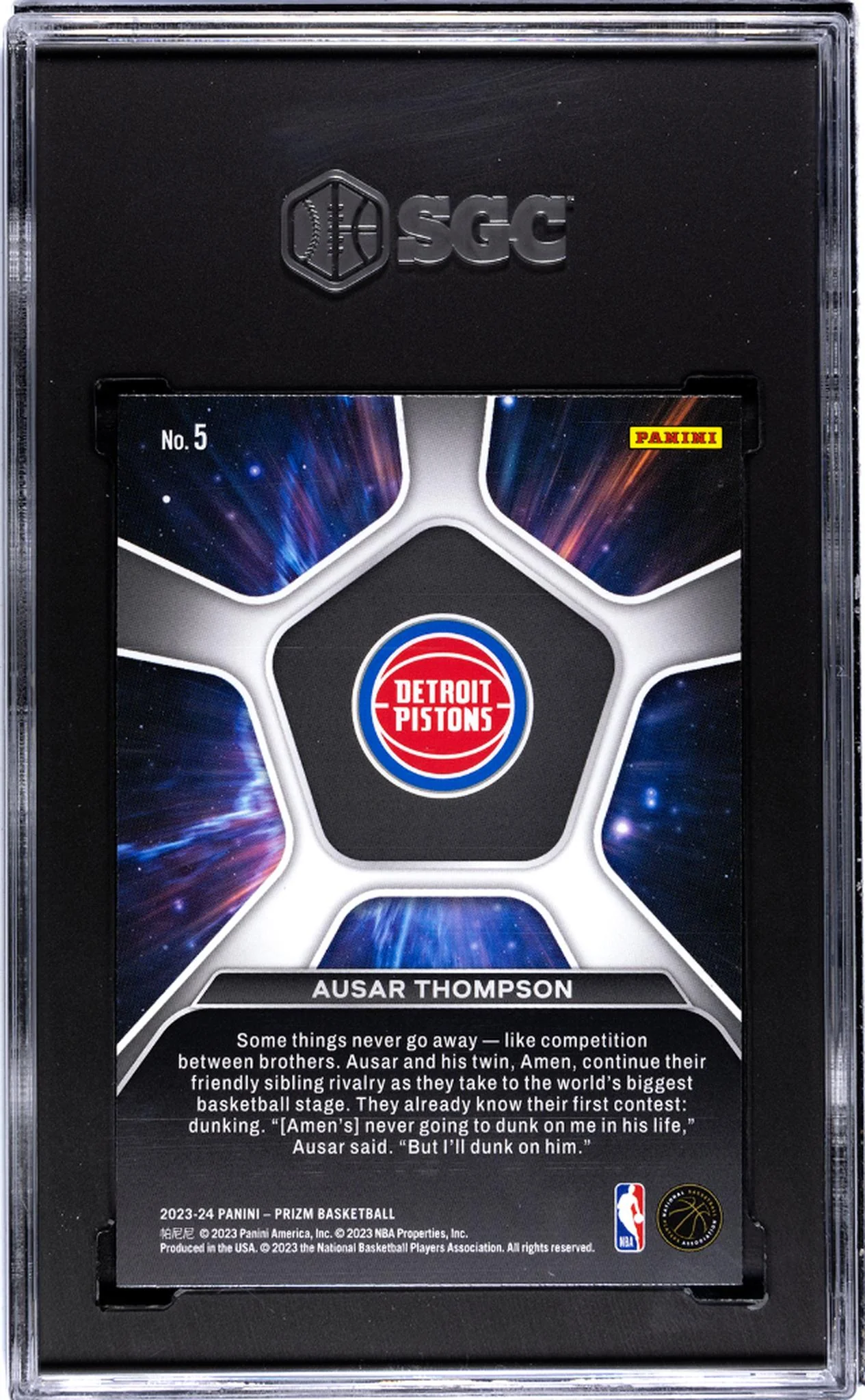 2023 Panini Prizm Deep Space Ausar Thompson #5 RC SGC 8.5 - Image 2