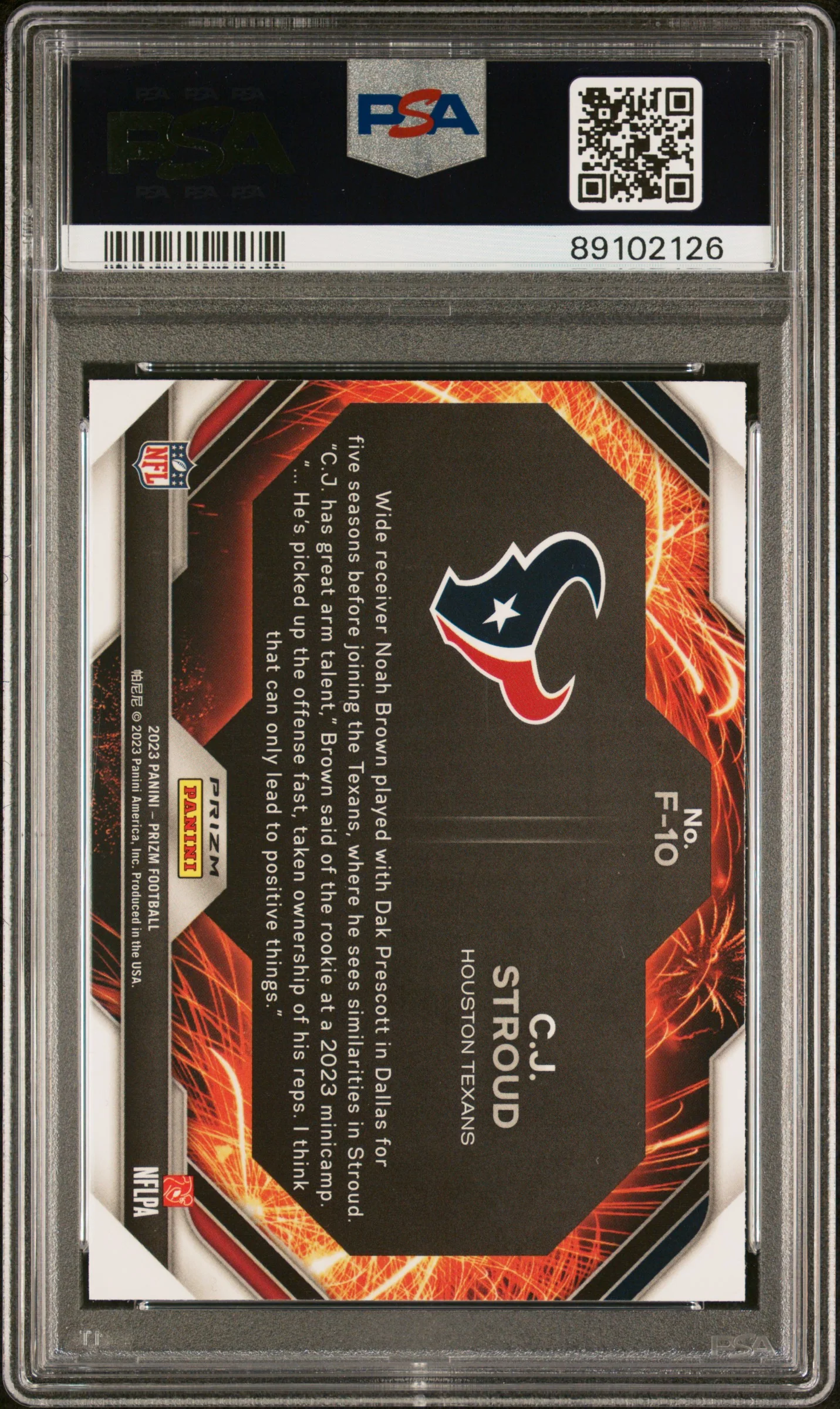 2023 Panini Prizm Fireworks Green Prizm CJ Stroud #F10 PSA 10 - Image 2