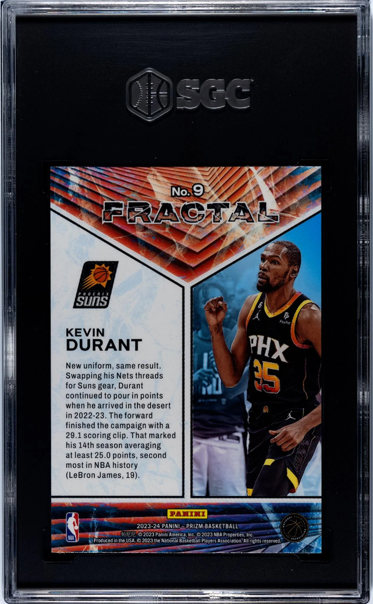 2023 Panini Prizm Fractal Kevin Durant #9 SGC 9.5 - Image 2