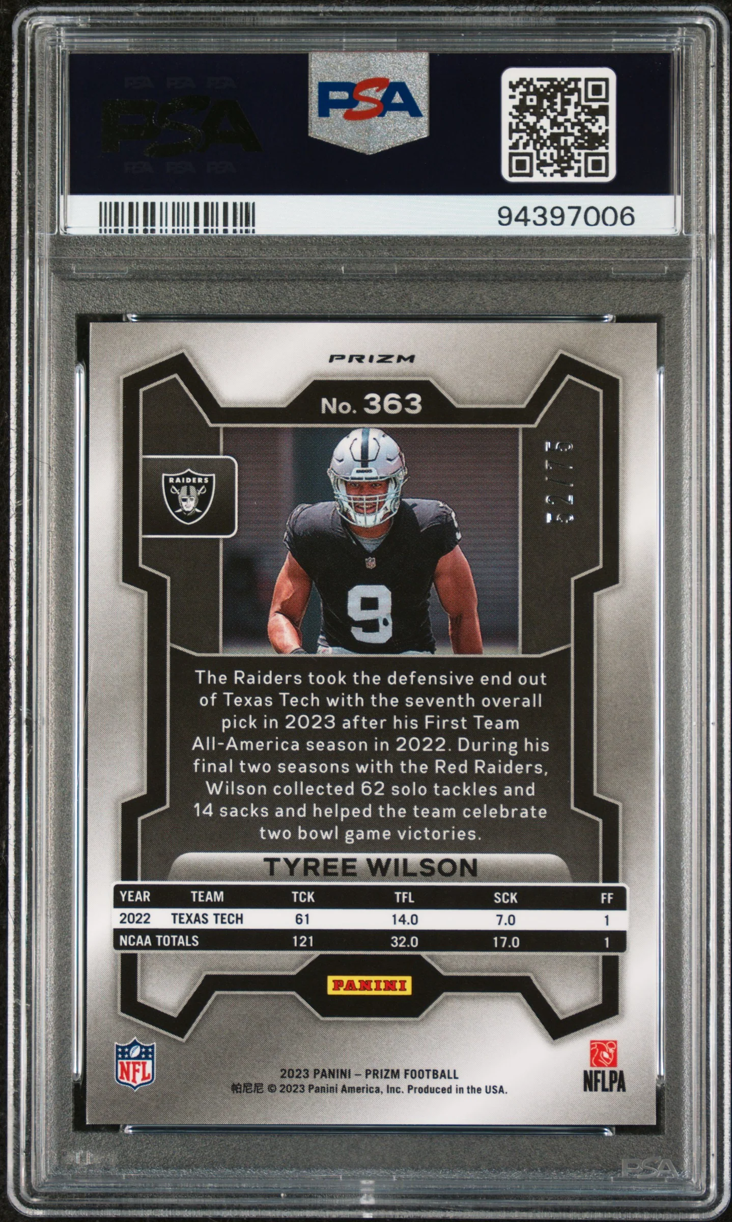 2023 Panini Prizm Green Scope Prizm Tyree Wilson #363 PSA 10 - Image 2