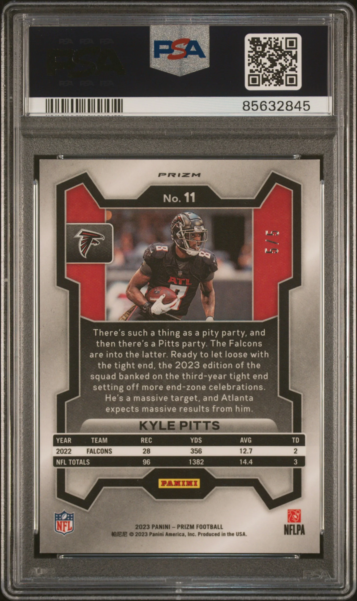 2023 Panini Prizm Green Shimmer Kyle Pitts #11 /5 5/5 PSA 10 - Image 2