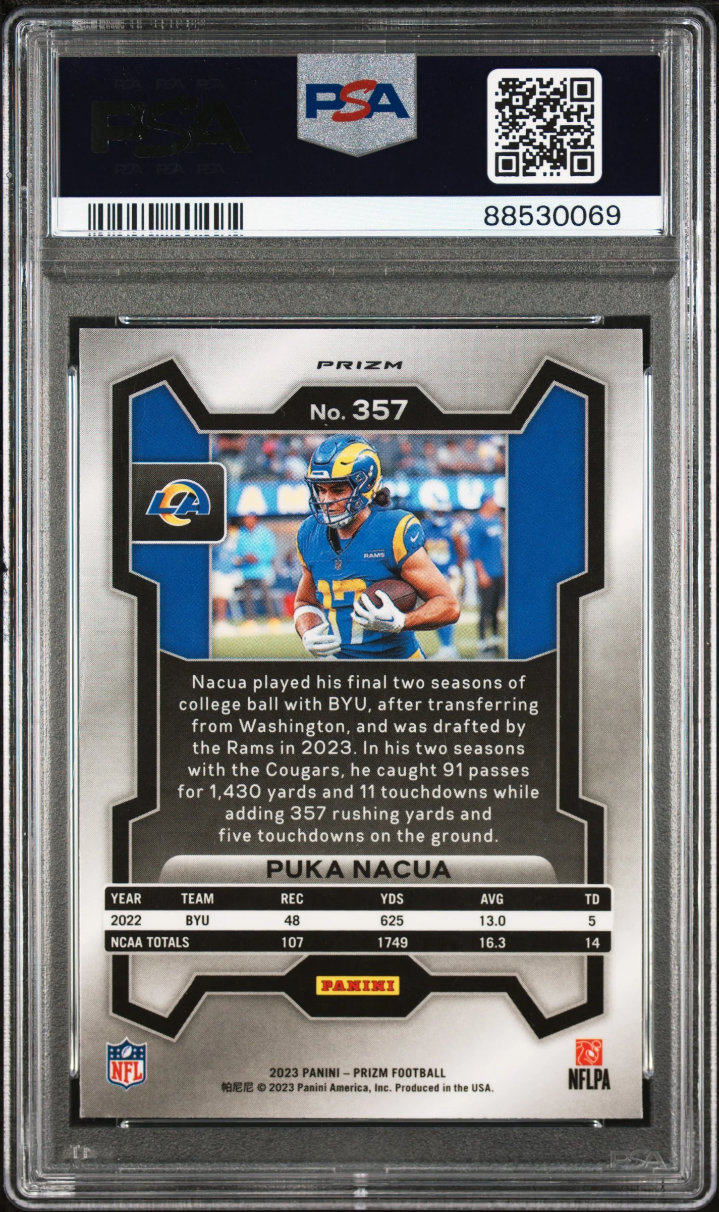 2023 Panini Prizm Green Wave Prizm Puka Nacua #357 PSA 9 - Image 2