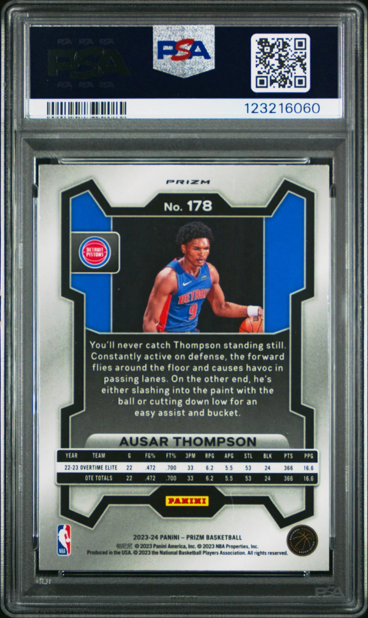 2023 Panini Prizm Hyper Prizm Ausar Thompson #178 PSA 9 - Image 2