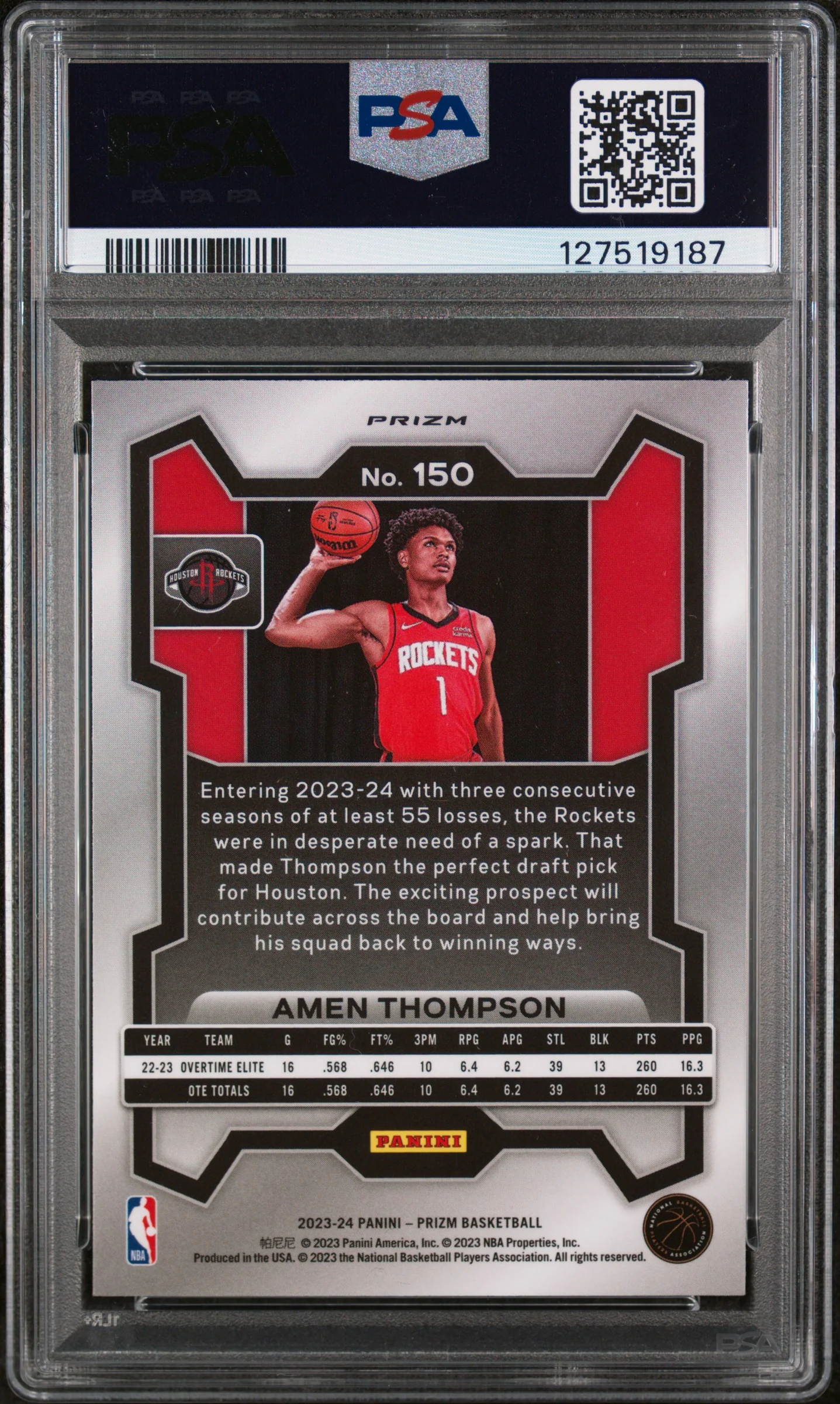2023 Panini Prizm Ice Prizm Amen Thompson #150 PSA 10 - Image 2