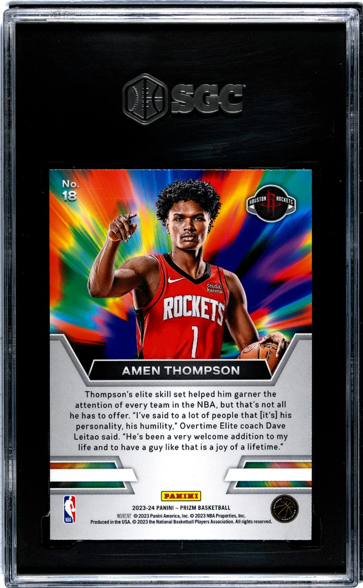 2023 Panini Prizm Instant Impact Amen Thompson #18 RC SGC 7 - Image 2