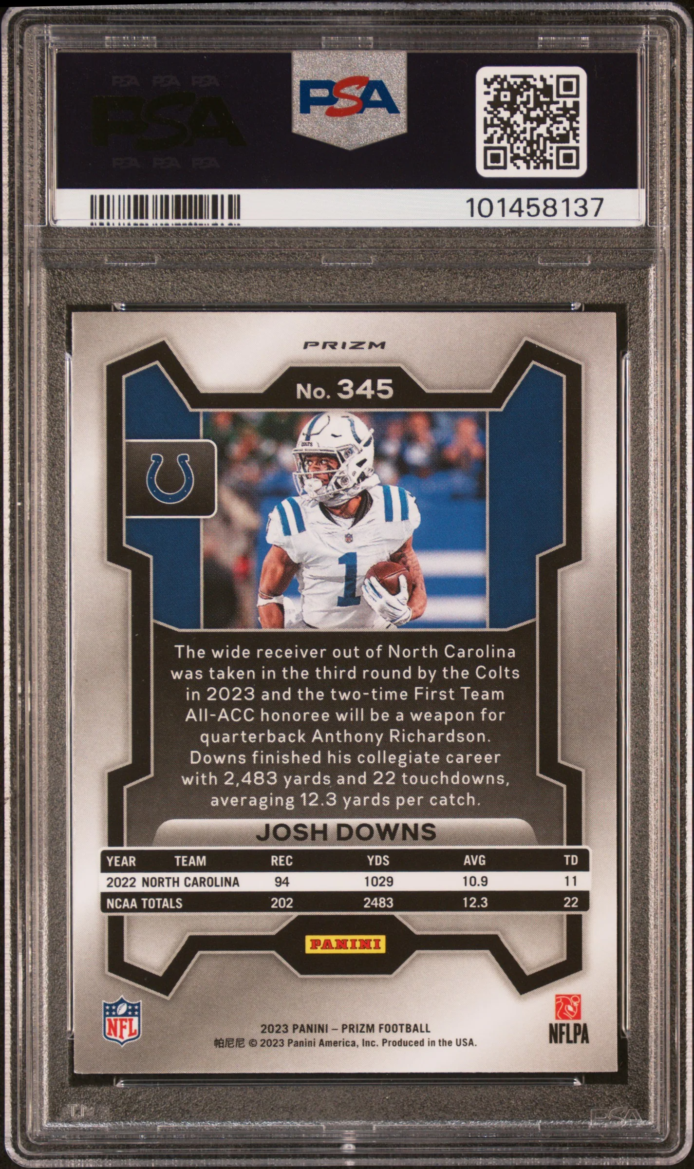 2023 Panini Prizm Lazer Josh Downs #345 PSA 10 - Image 2