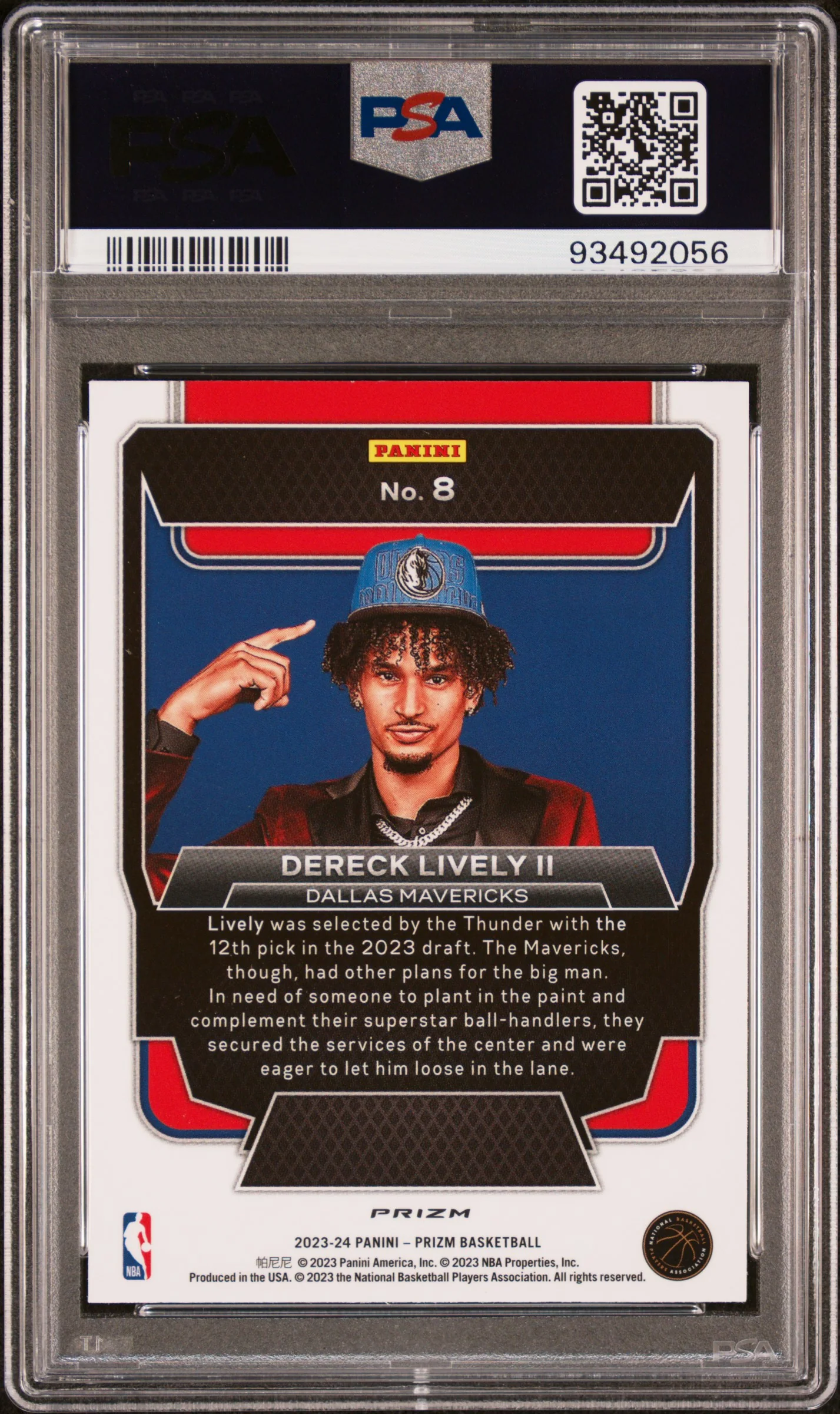 2023 Panini Prizm Luck of the Lottery Prizms Silver Dereck Lively II #8 PSA 10 - Image 2