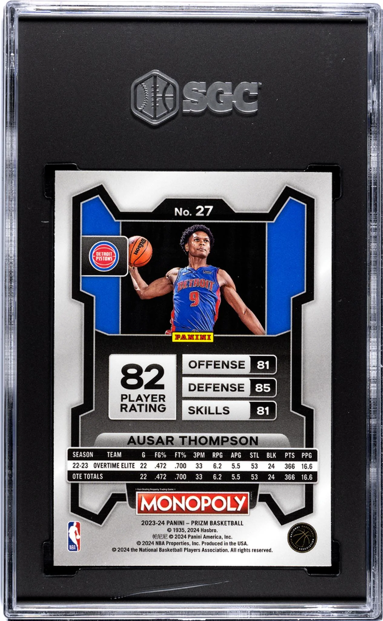 2023 Panini Prizm Monopoly Ausar Thompson #27 RC SGC 9.5 - Image 2