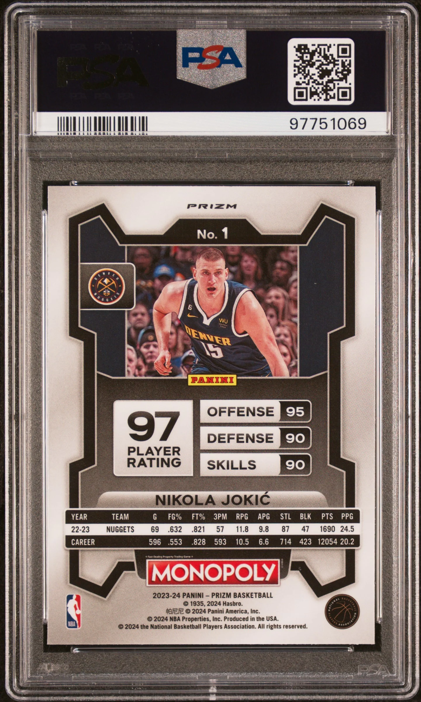 2023 Panini Prizm Monopoly Purple Prizm Nikola Jokic #1 PSA 9 - Image 2