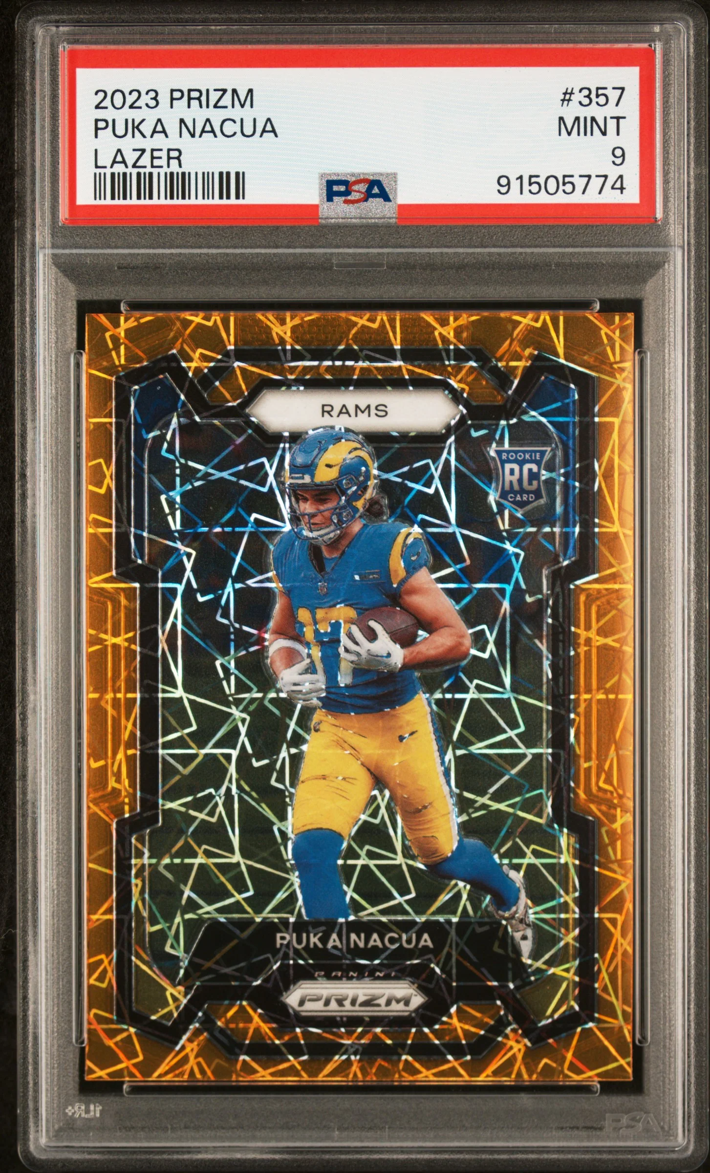 2023 Panini Prizm Orange Lazer Prizm Puka Nacua #357 PSA 9