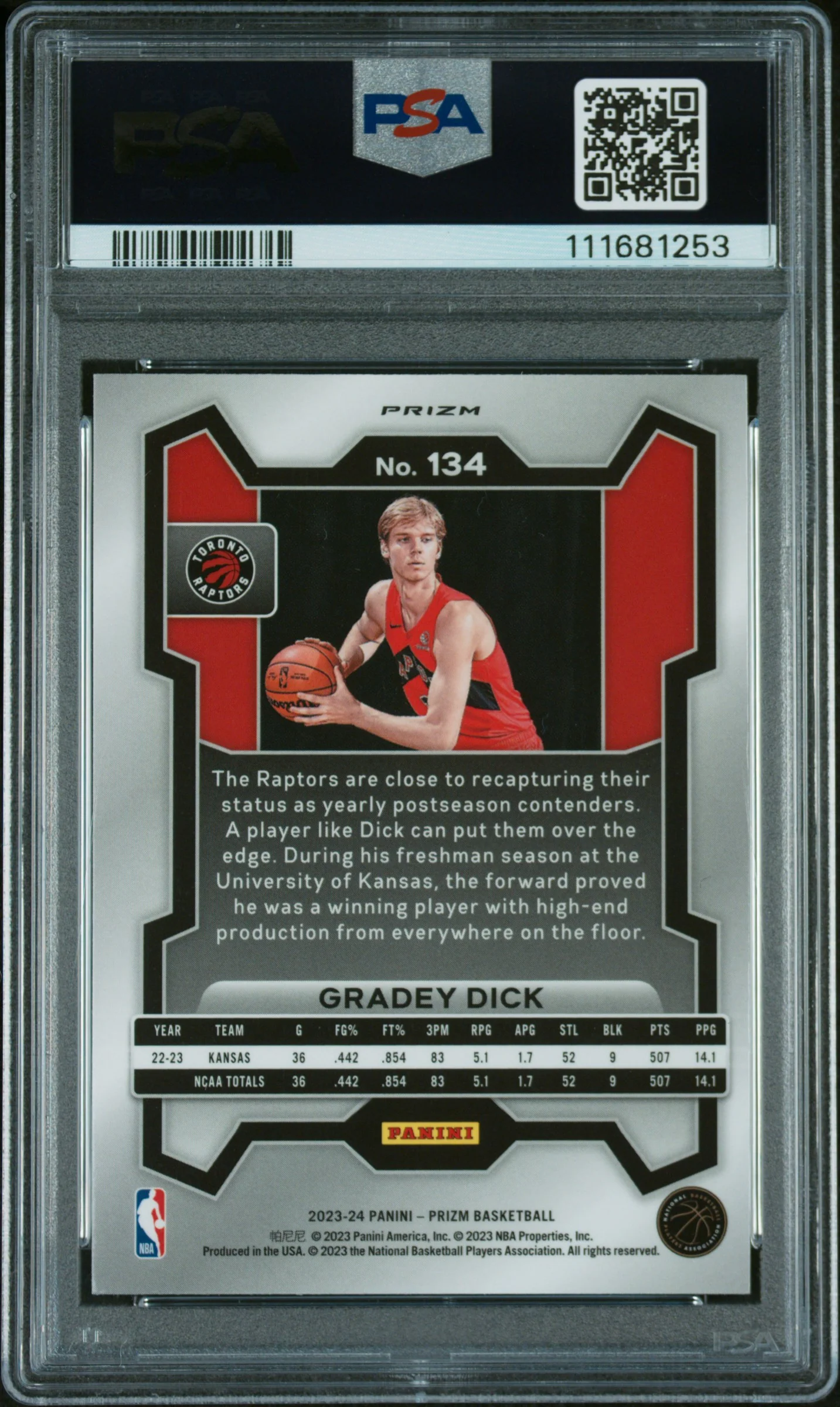 2023 Panini Prizm Pink Ice Gradey Dick #134 PSA 9 - Image 2
