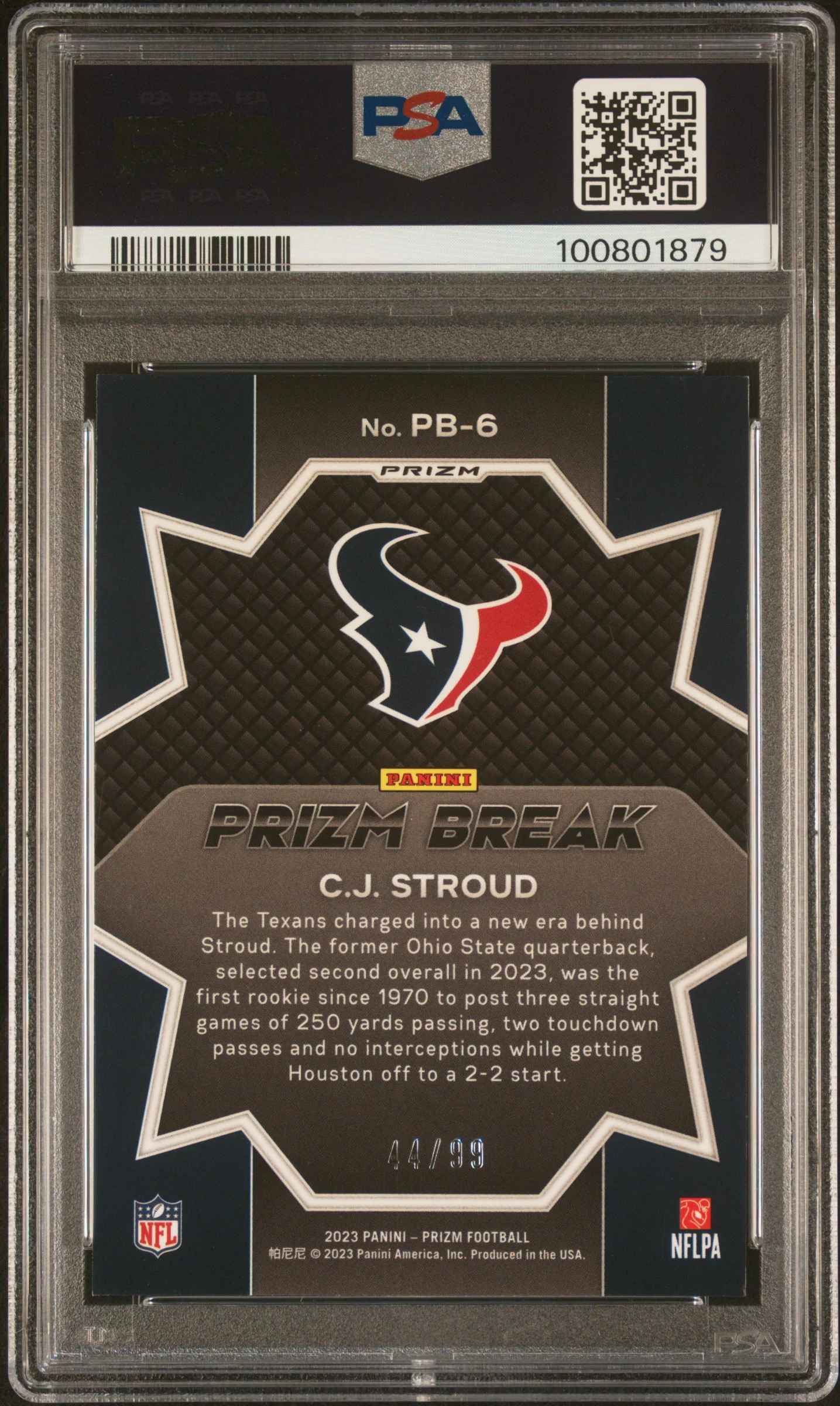 2023 Panini Prizm Prizm Break Blue Ice CJ Stroud #PB-6 /99 PSA 9 - Image 2
