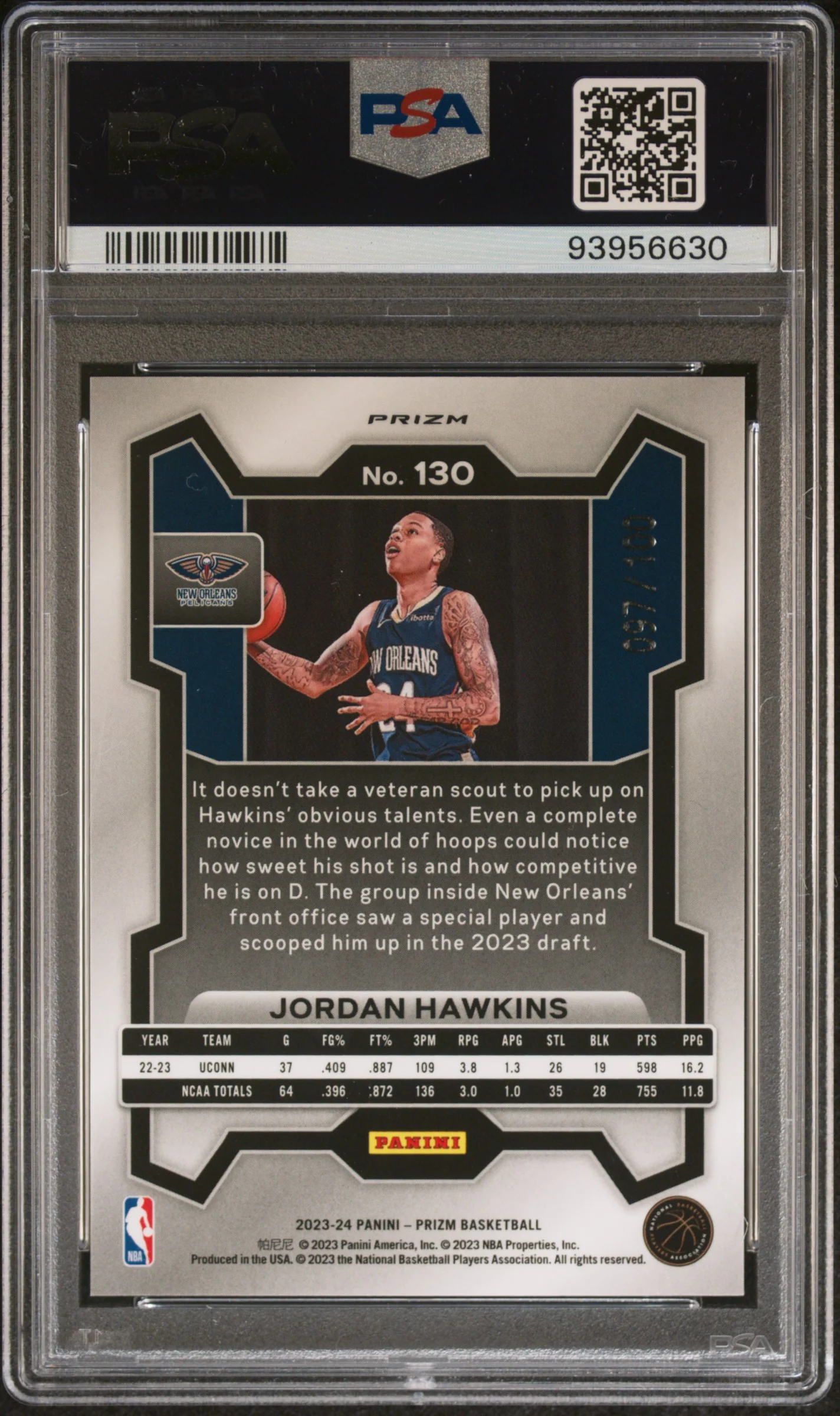 2023 Panini Prizm Prizms Fast Break Red Jordan Hawkins #130 /100 PSA 10 - Image 2