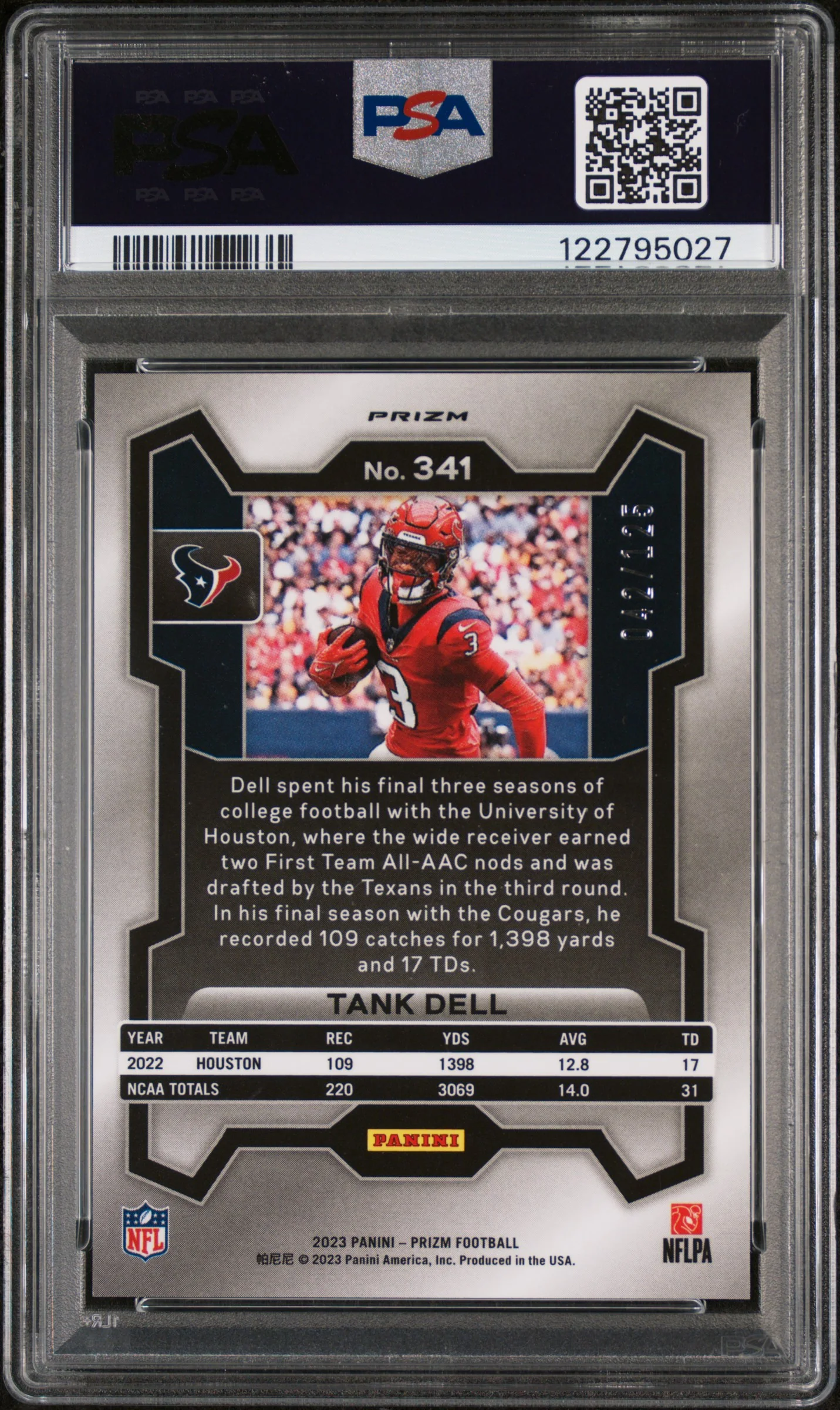 2023 Panini Prizm Prizms Purple Tank Dell #341 /125 /225 PSA 9 - Image 2