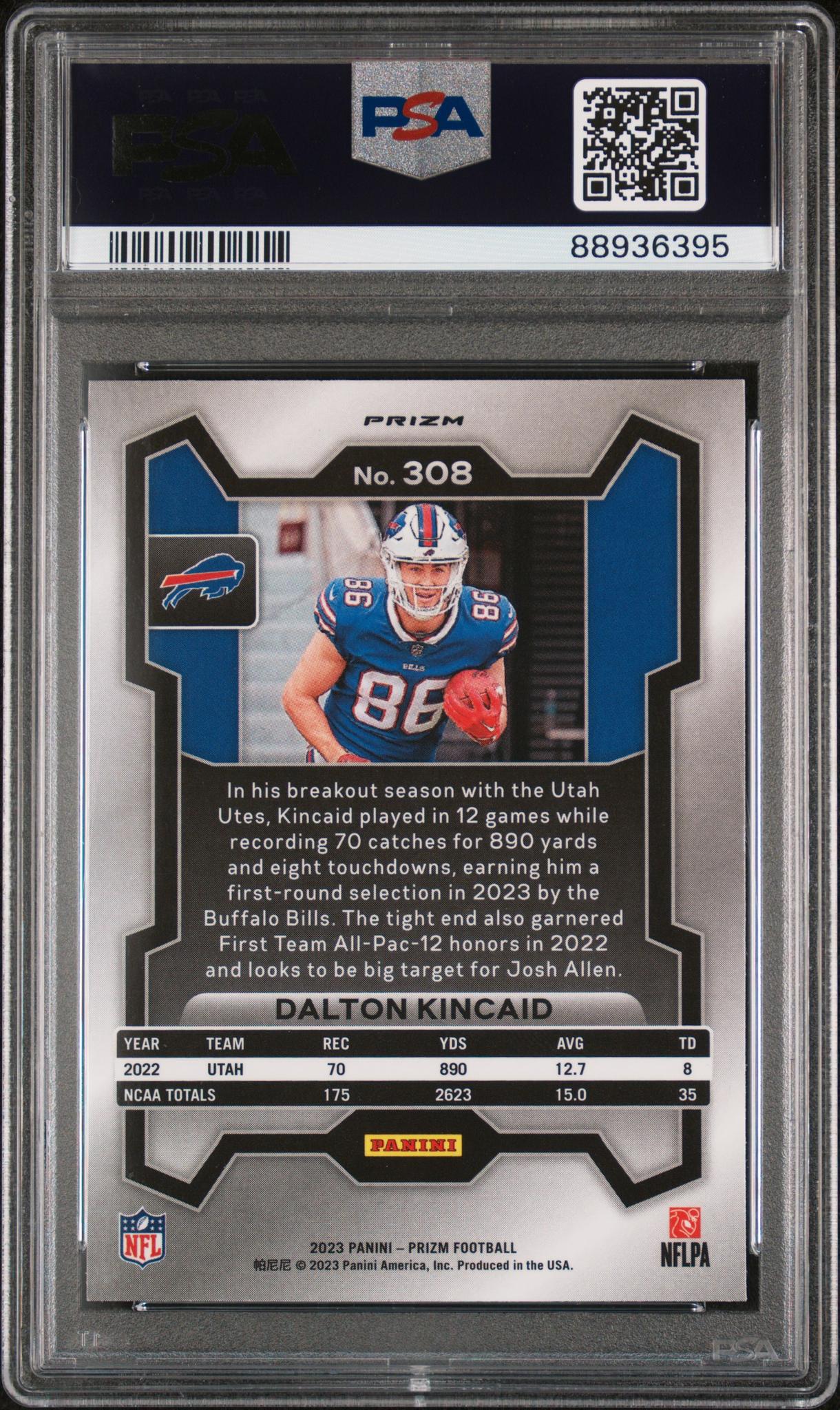 2023 Panini Prizm Prizms Red White and Blue Dalton Kincaid #308 PSA 10 - Image 2