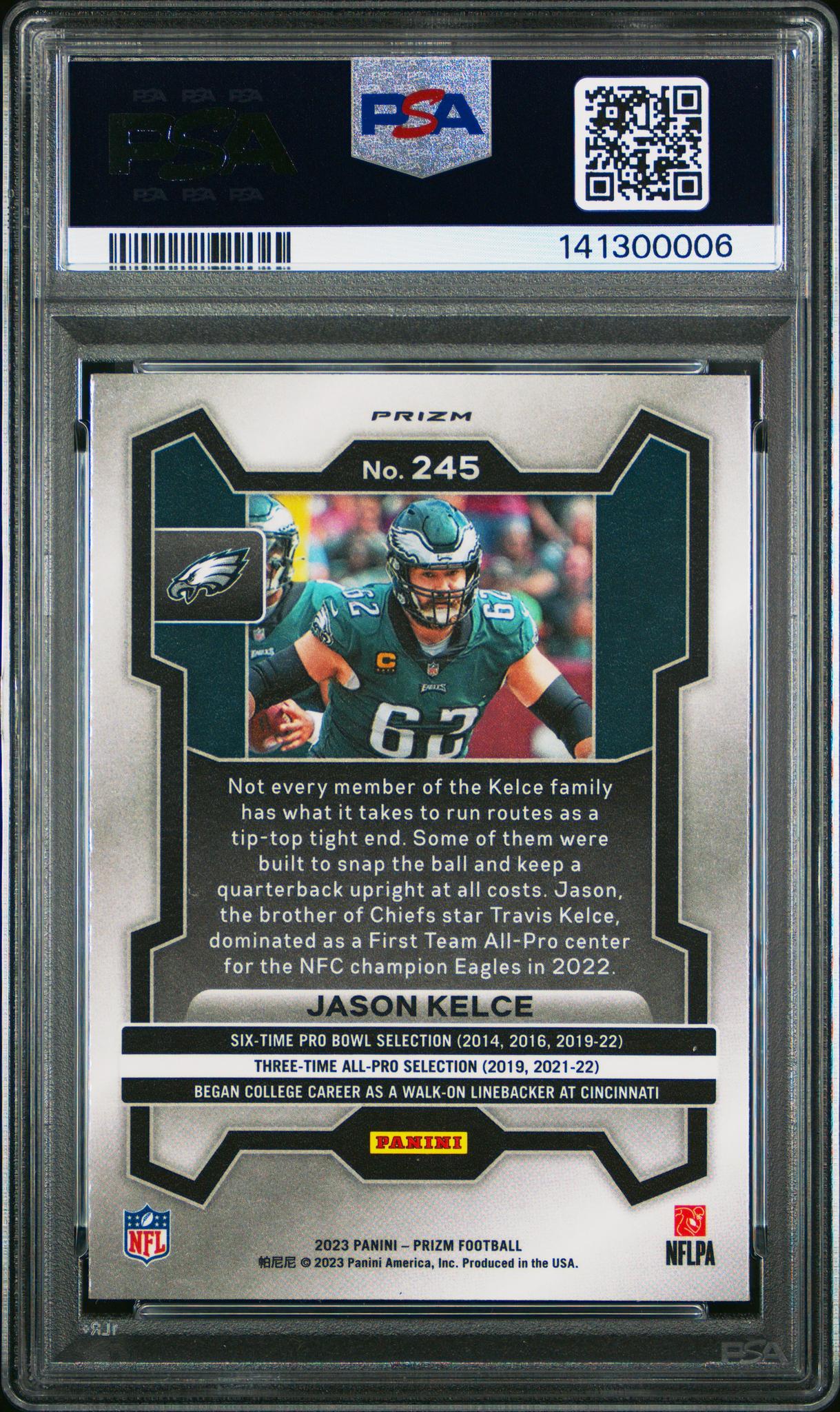 2023 Panini Prizm Purple Pulsar Jason Kelce #245 PSA 9 - Image 2