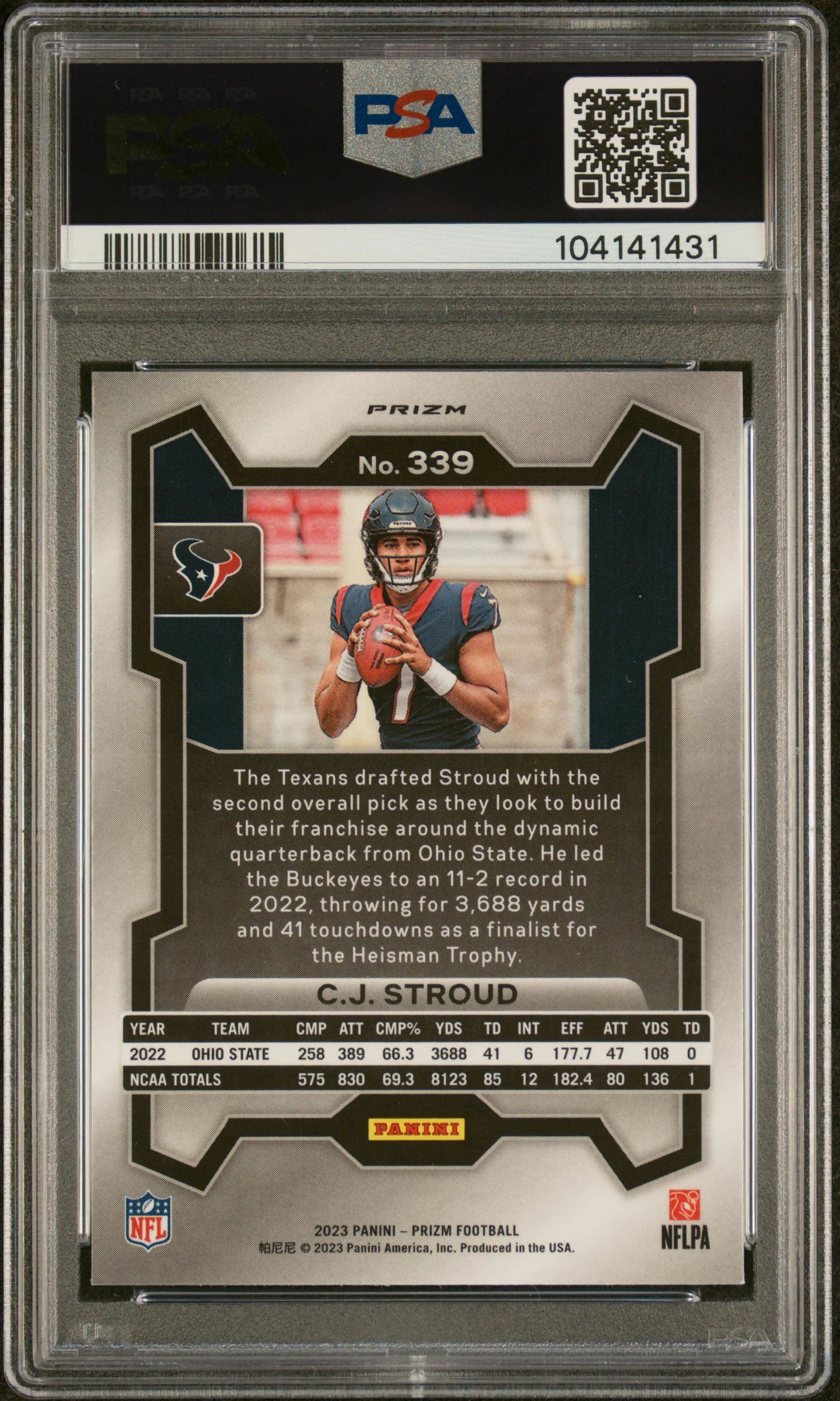 2023 Panini Prizm Silver CJ Stroud #339 PSA 9 - Image 2