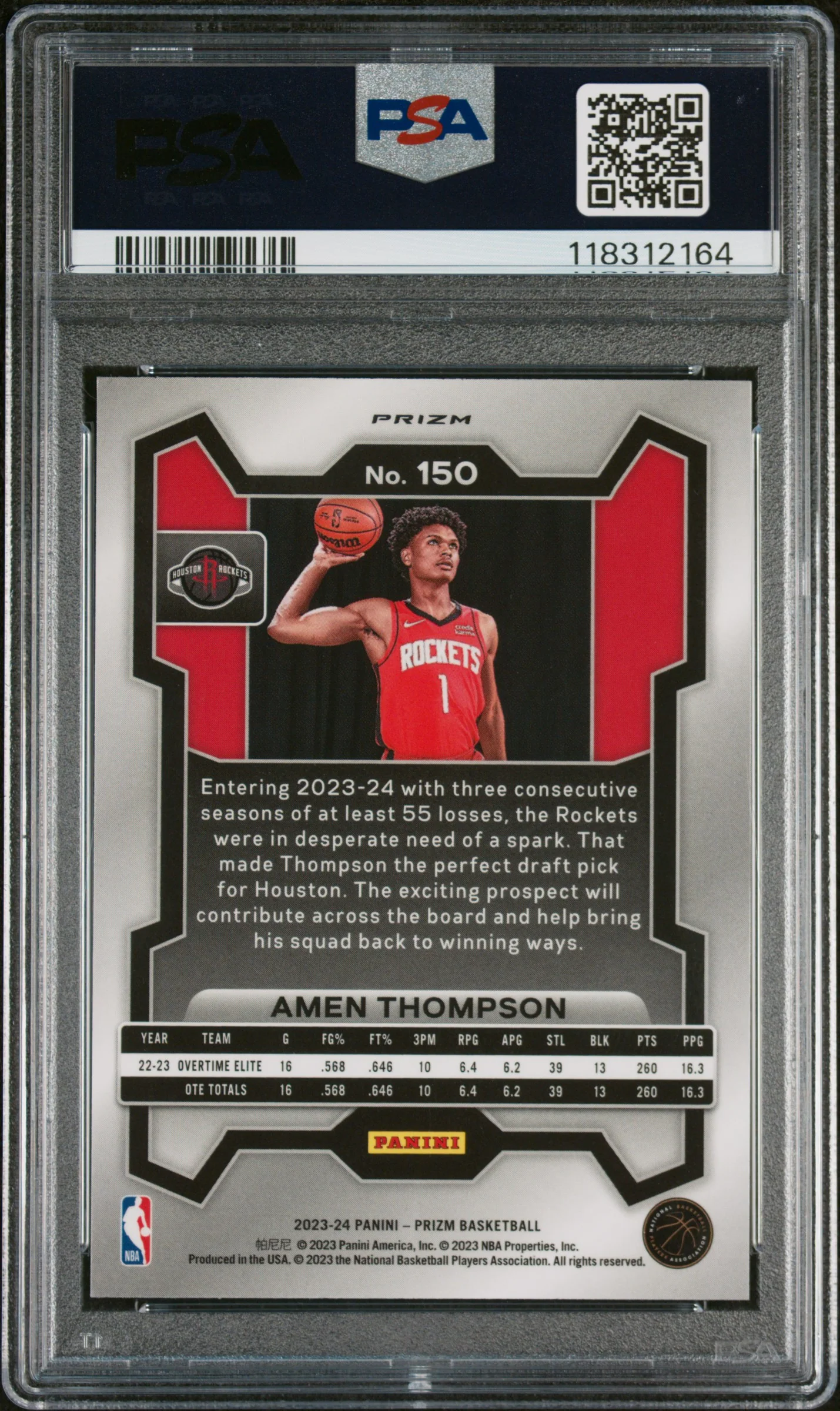 2023 Panini Prizm Silver Prizm Amen Thompson #150 PSA 10 - Image 2