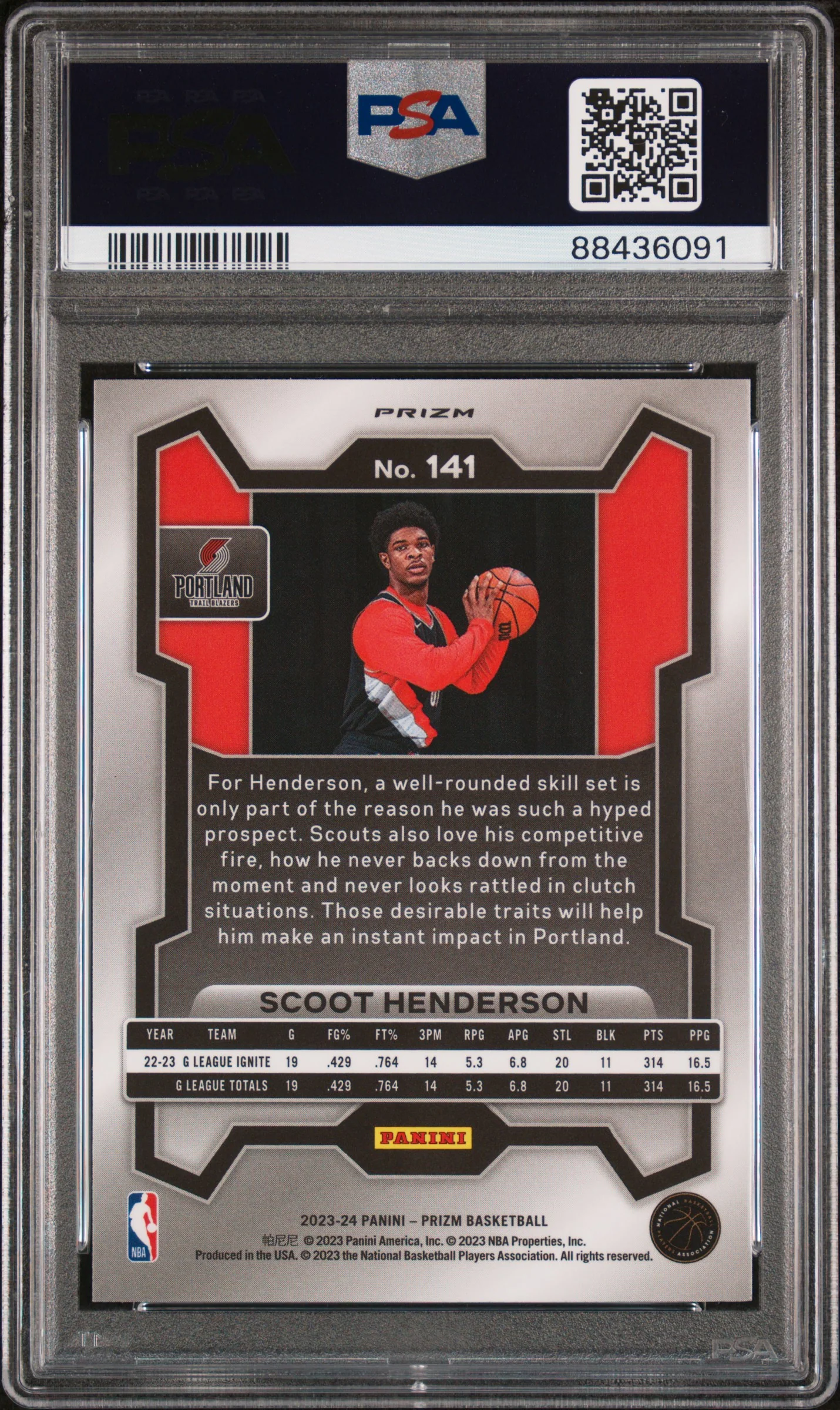 2023 Panini Prizm Silver Prizm Scoot Henderson #141 PSA 9 - Image 2