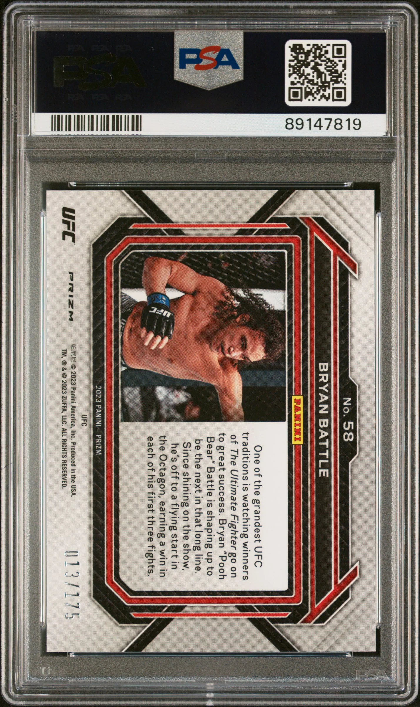2023 Panini Prizm Blue Prizm Bryan Battle #58 RC /175 PSA 9 - Image 2
