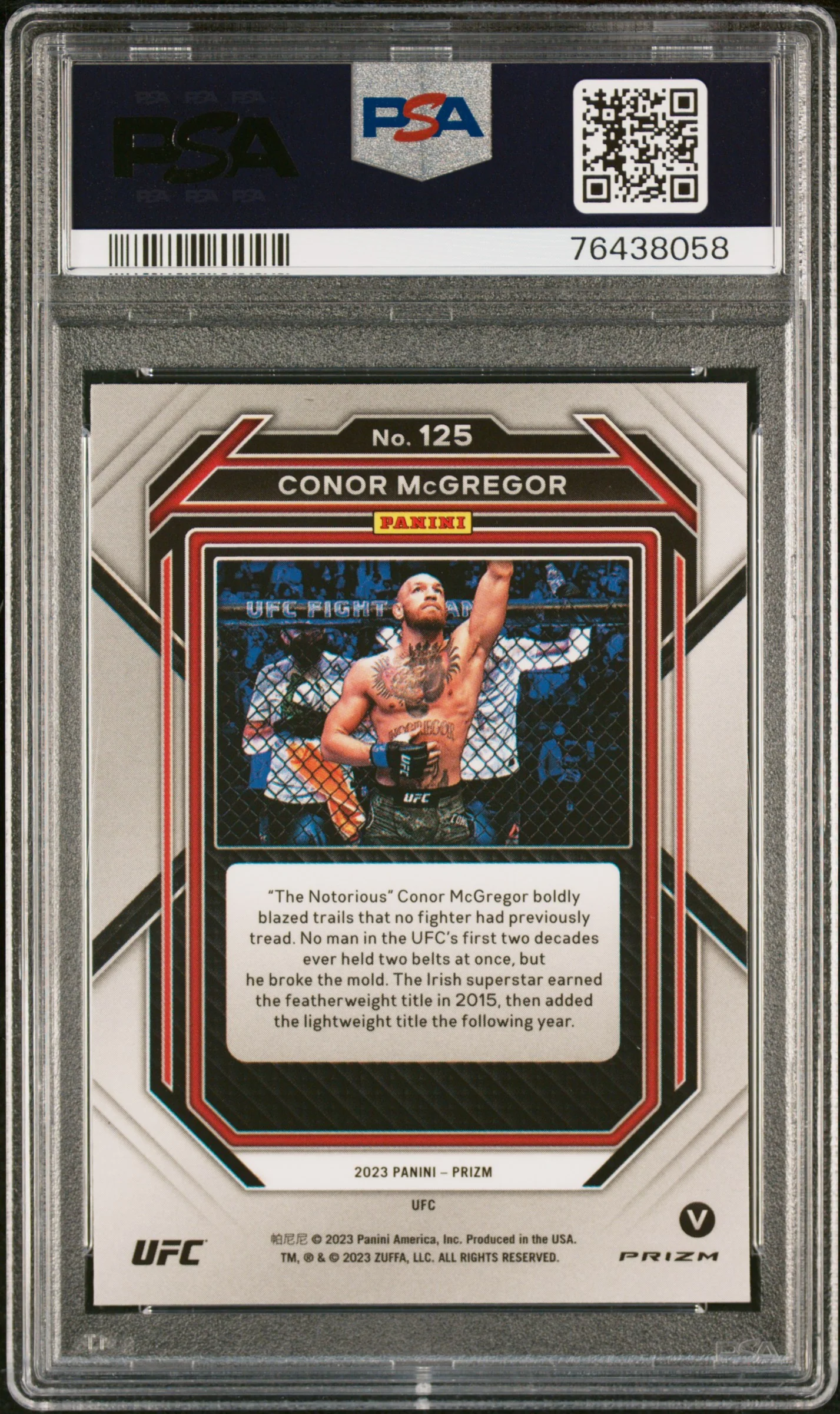 2023 Panini Prizm UFC Prizms Under Card Conor Mcgregor #125 PSA 10 - Image 2