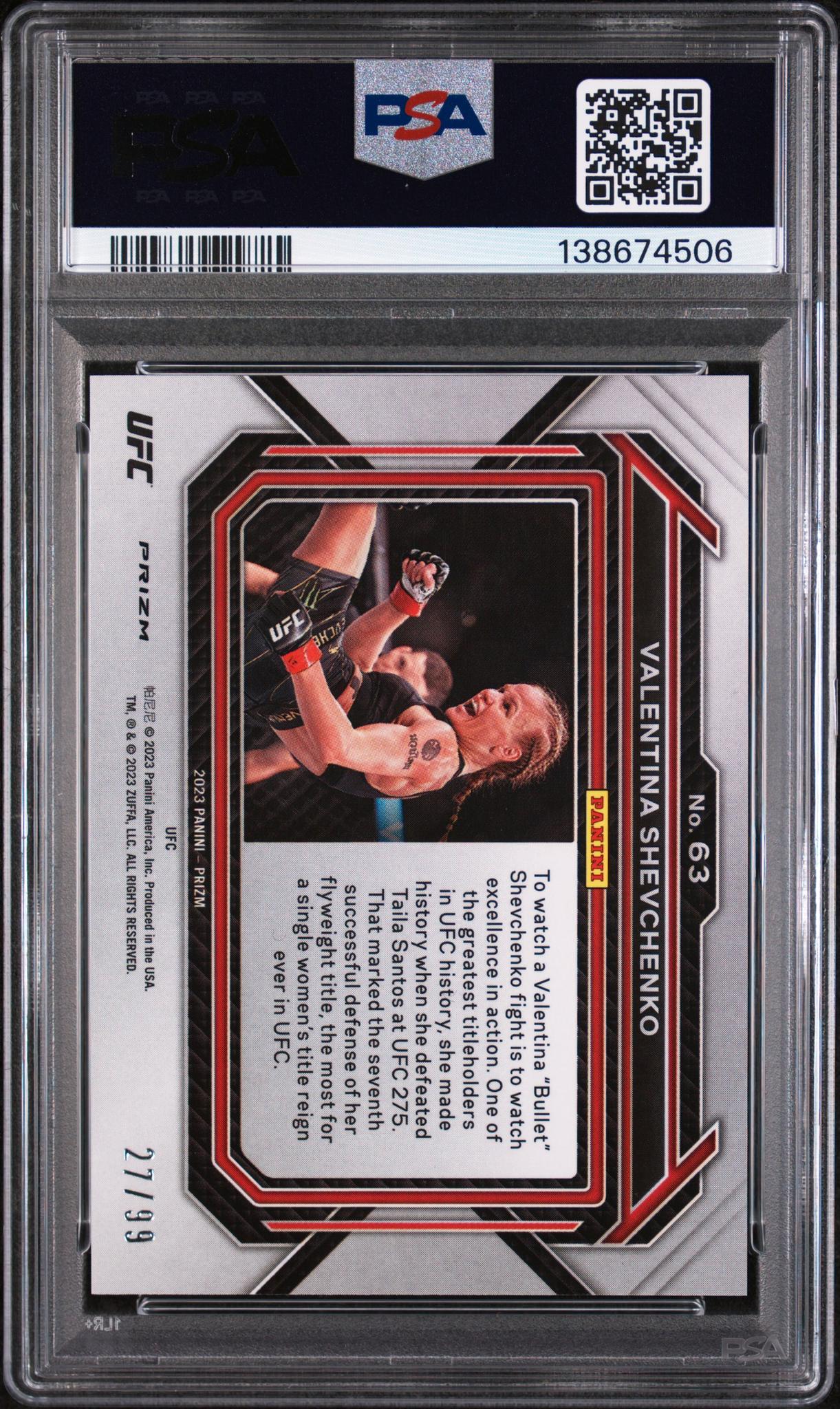 2023 Panini Prizm UFC Under Card Red Valentina Shevchenko #63 /99 PSA 8 - Image 2
