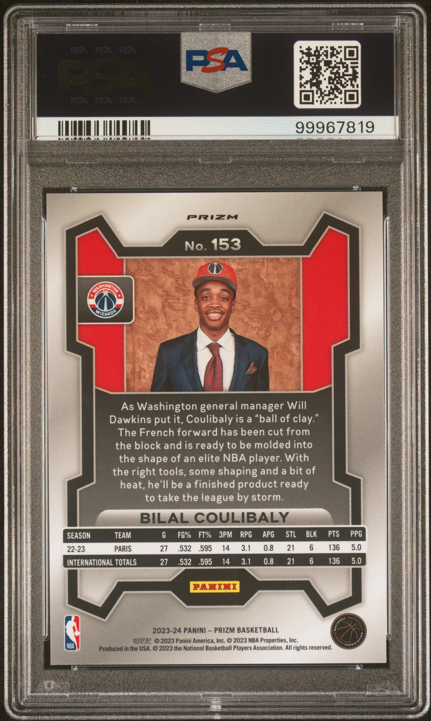 2023 Panini Prizm Variation Fast Break Bilal Coulibaly #153 RC PSA 9 - Image 2
