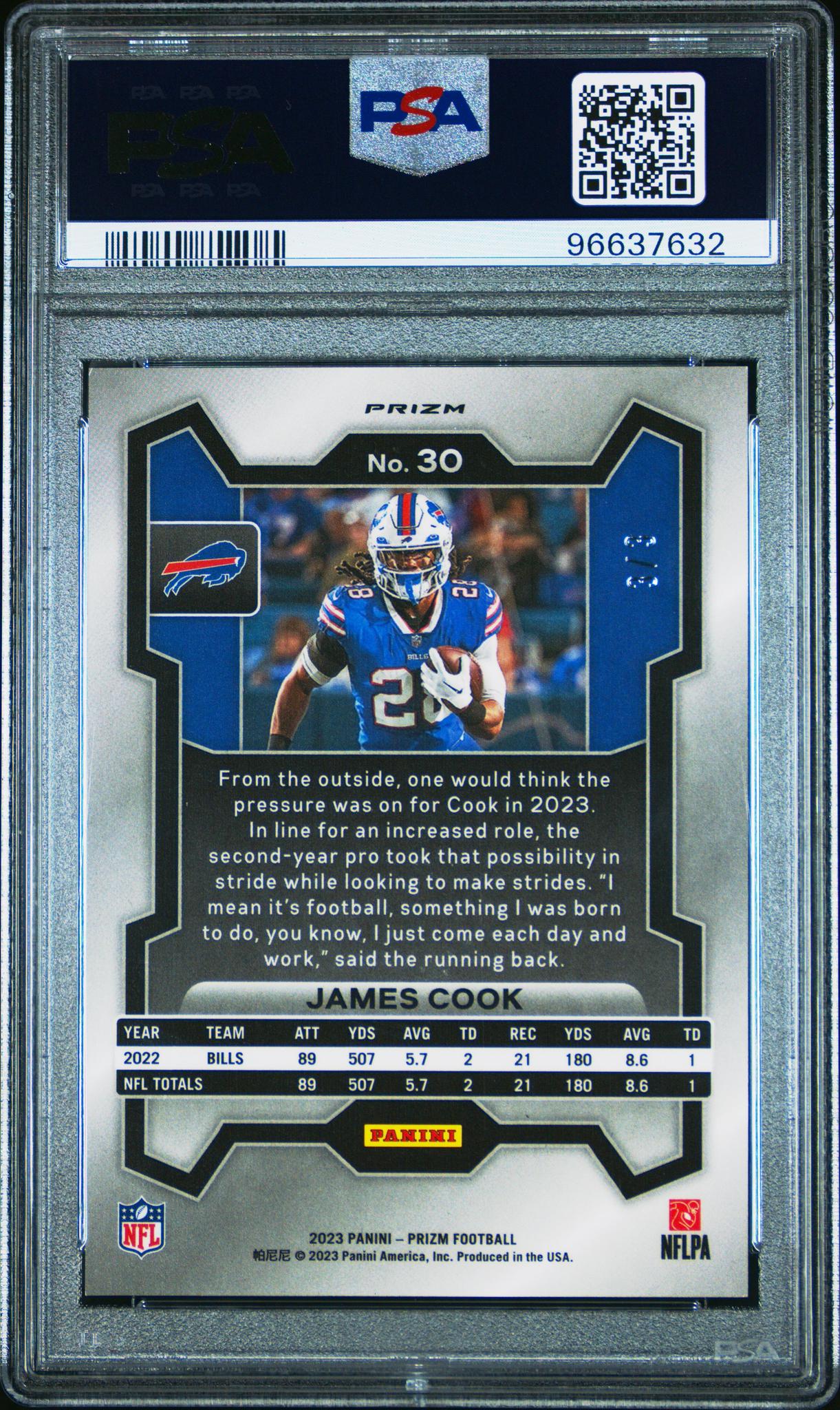 2023 Panini Prizm White Knight Prizm James Cook #30 /3 PSA 10 - Image 2