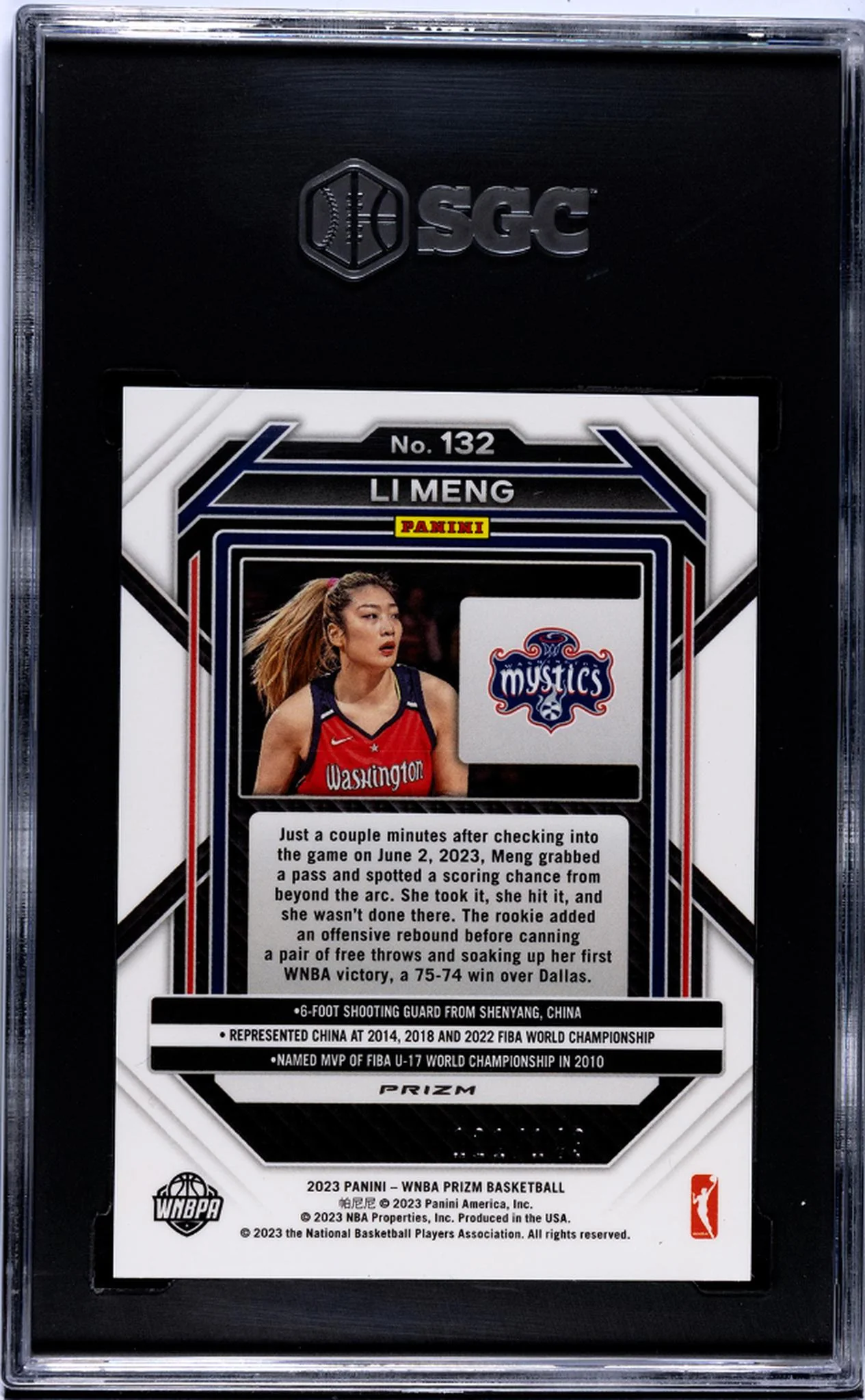 2023 Panini Prizm Purple Prizm Li Meng #132 RC /149 SGC 10 - Image 2