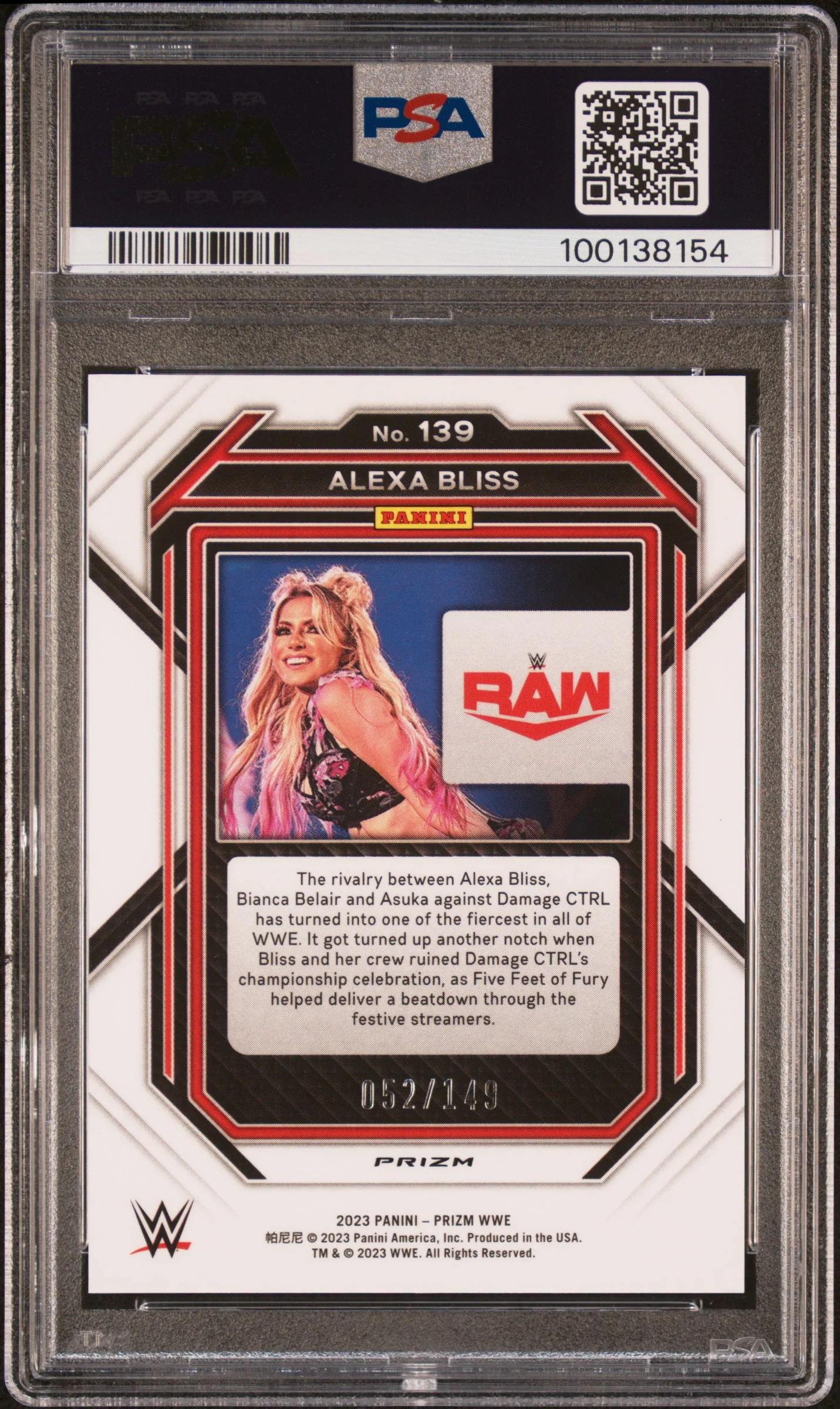 2023 Panini Prizm WWE Purple Prizm Alexa Bliss #139 /149 PSA 9 - Image 2