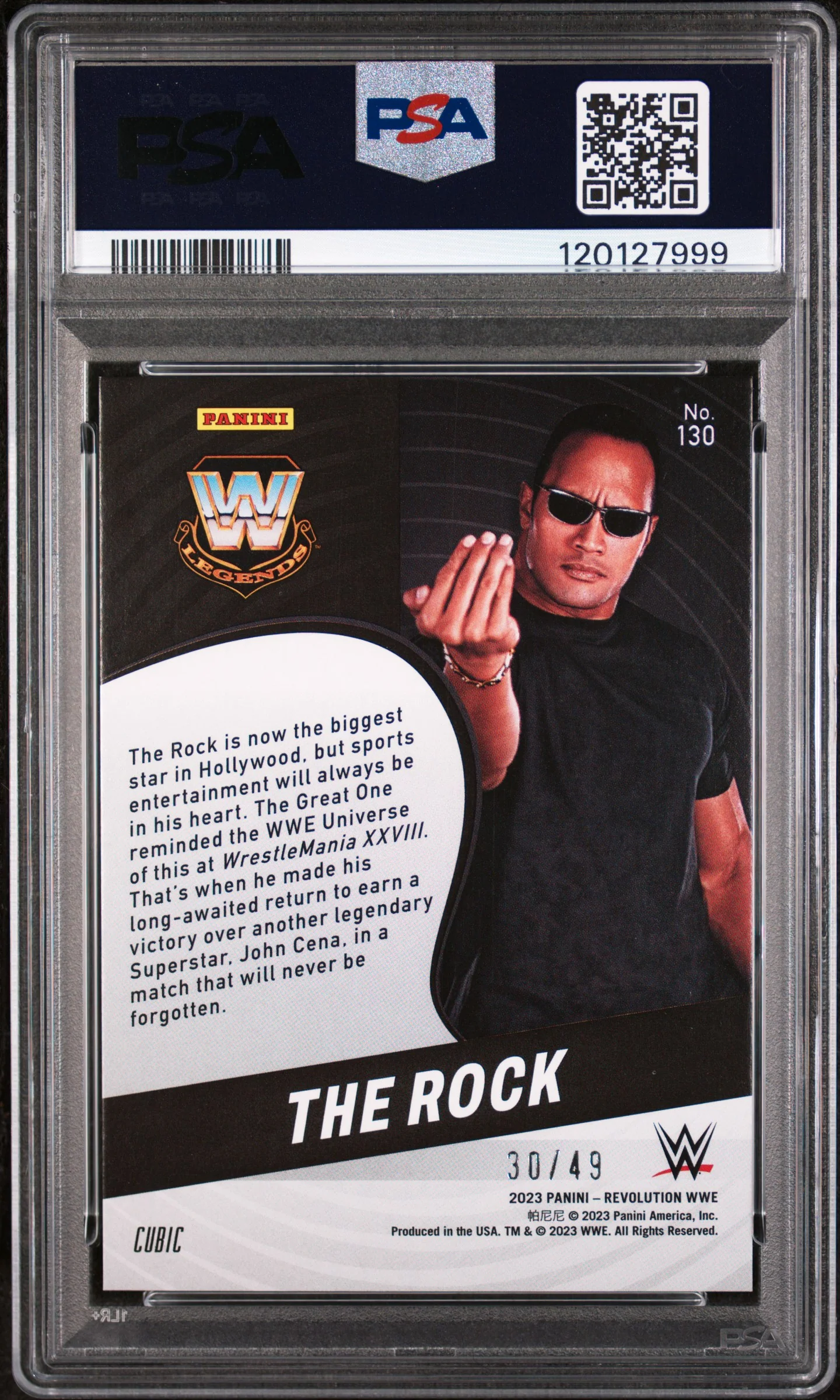 2023 Panini Revolution WWE Cubic the Rock #130 /49 PSA 9 - Image 2