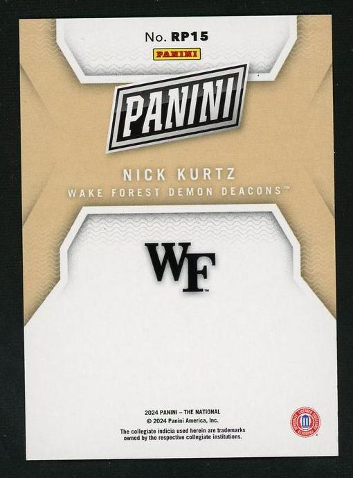 2023 Panini RP15 Nick Kurtz /50 Wake Forest Demon Deacons - Image 2