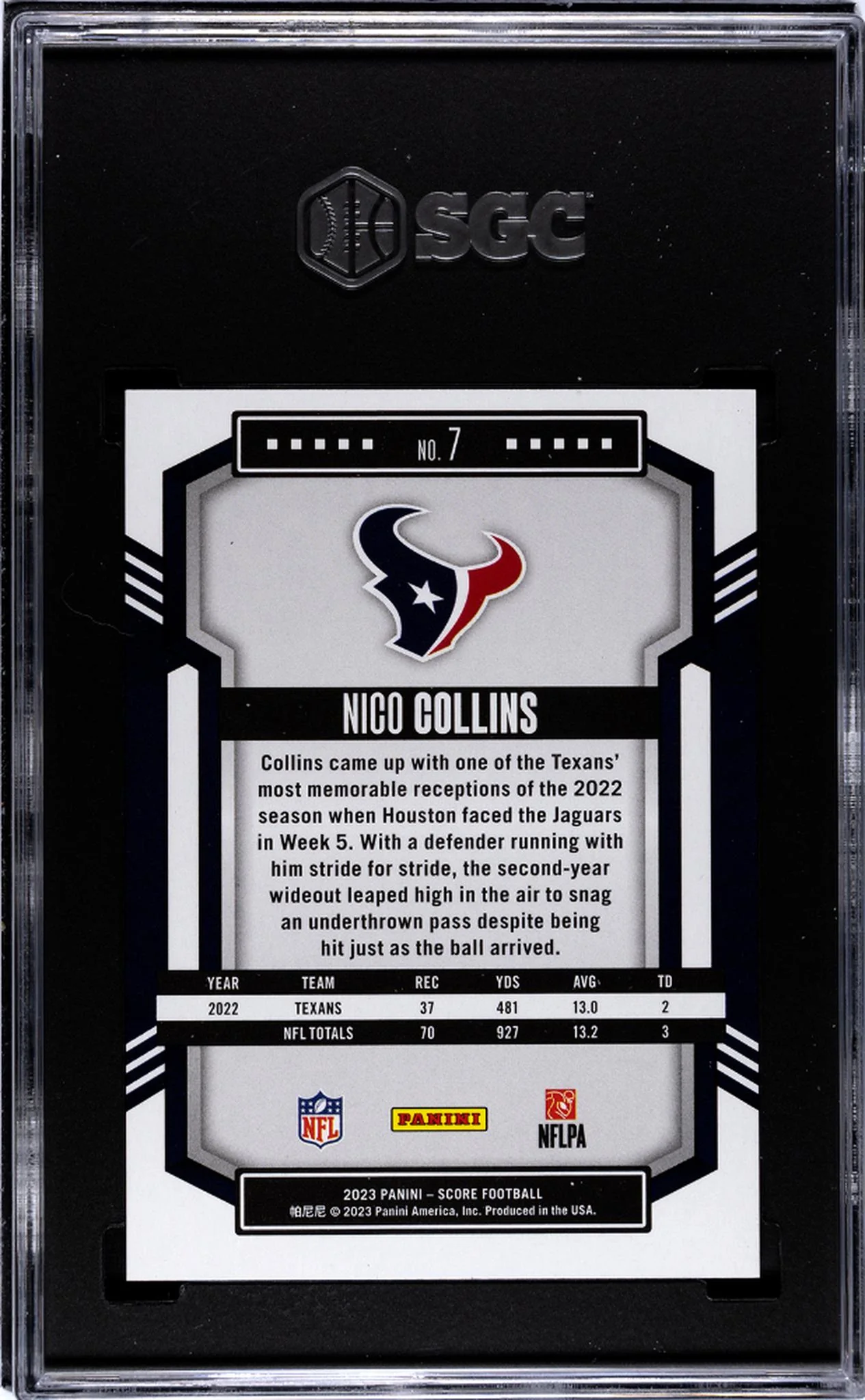 2023 Panini Score Gold Zone Nico Collins #7 /50 SGC 8.5 - Image 2