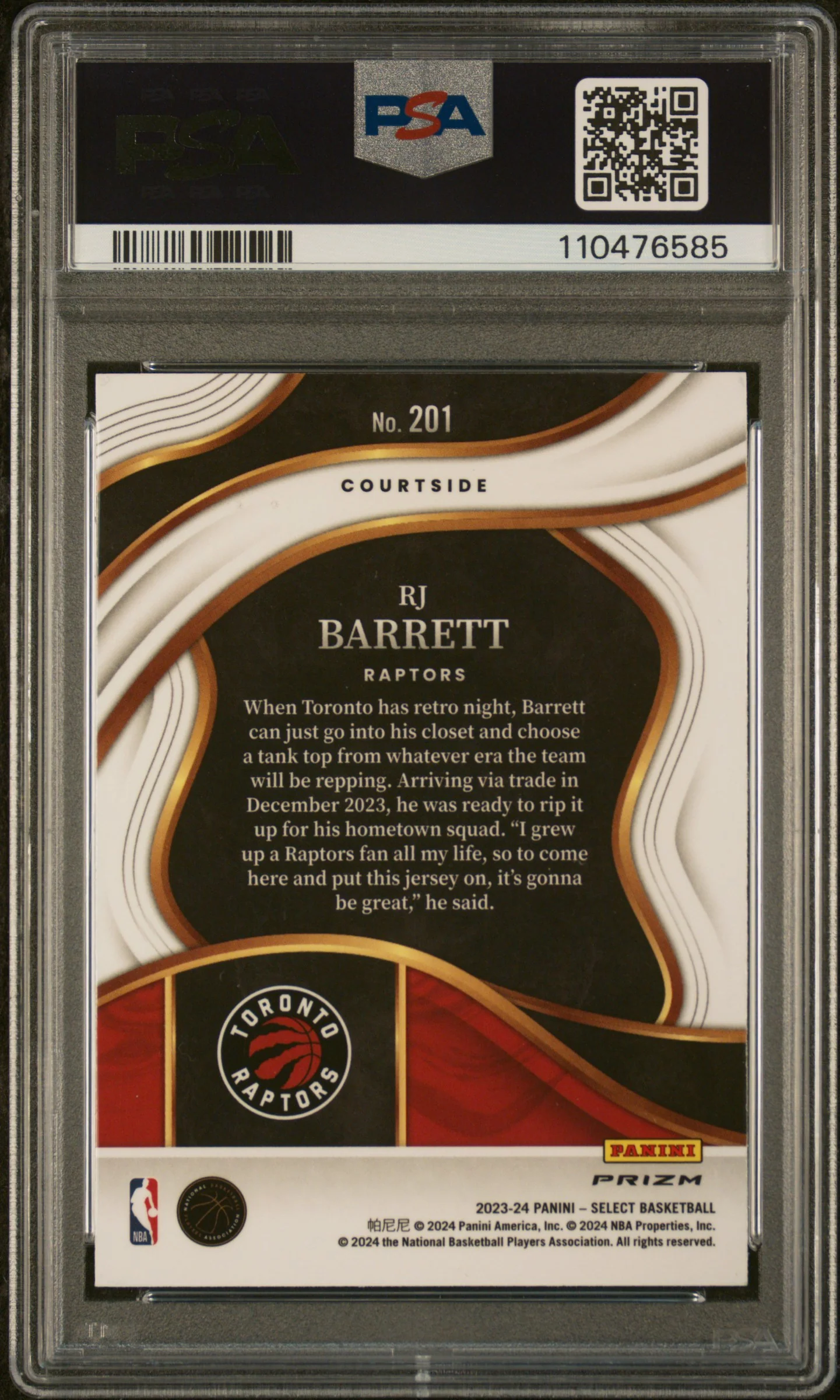 2023 Panini Select Tiger Prizm RJ Barrett #201 PSA 8 - Image 2