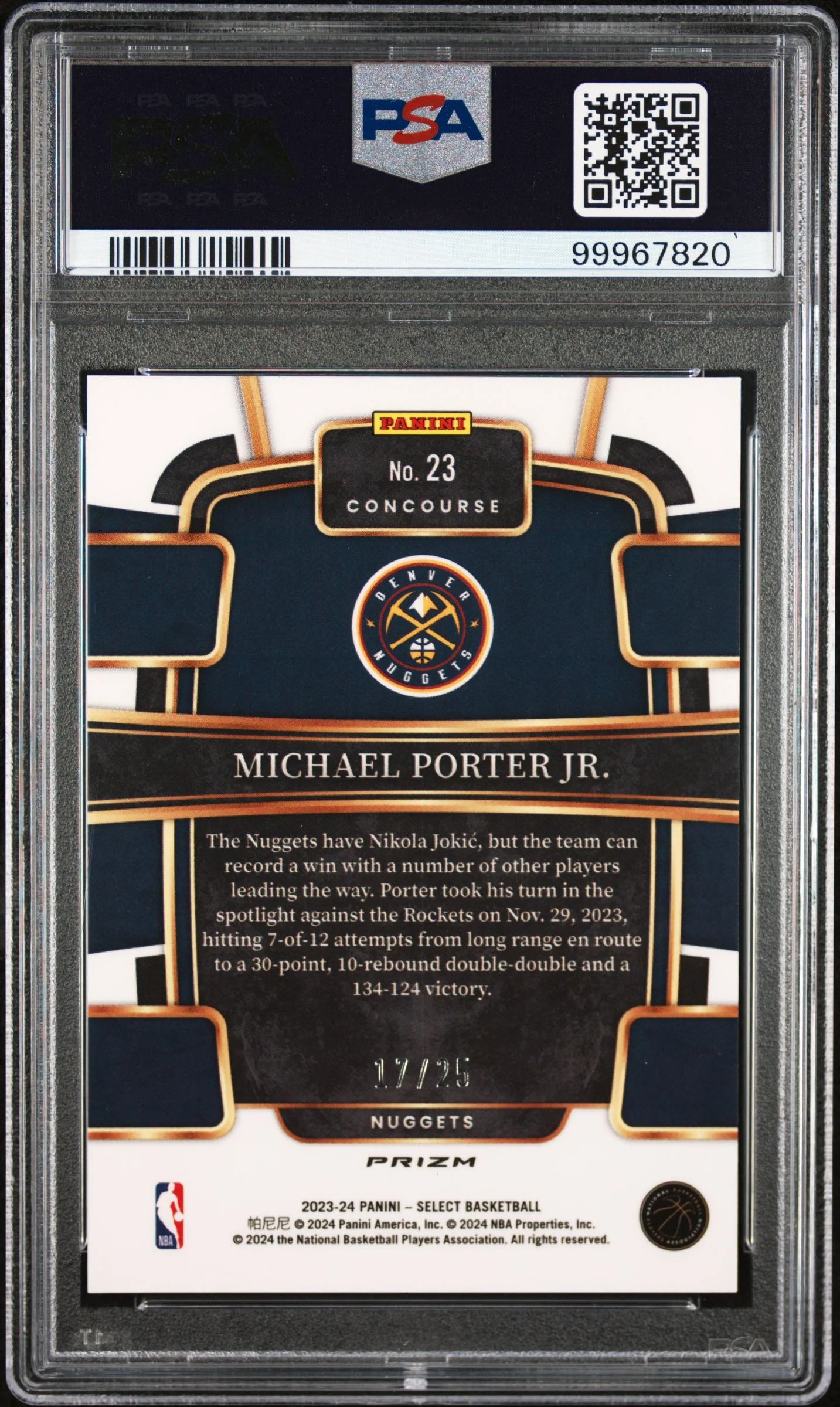 2023 Panini Select Blue Disco Michael Porter Jr. #23 /25 PSA 10 - Image 2