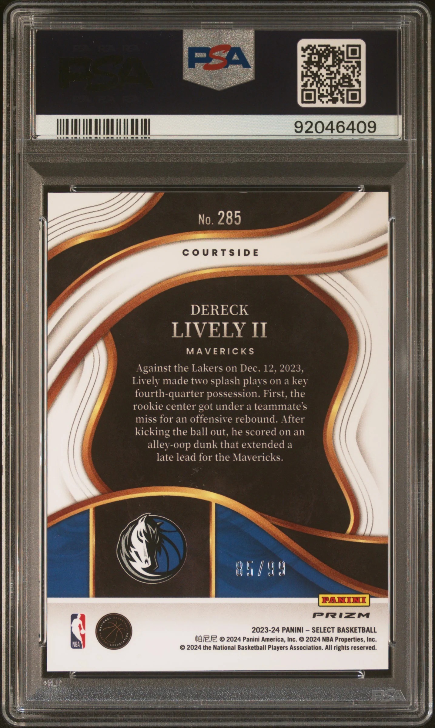 2023 Panini Select Blue Flash Dereck Lively II #285 /99 PSA 10 - Image 2