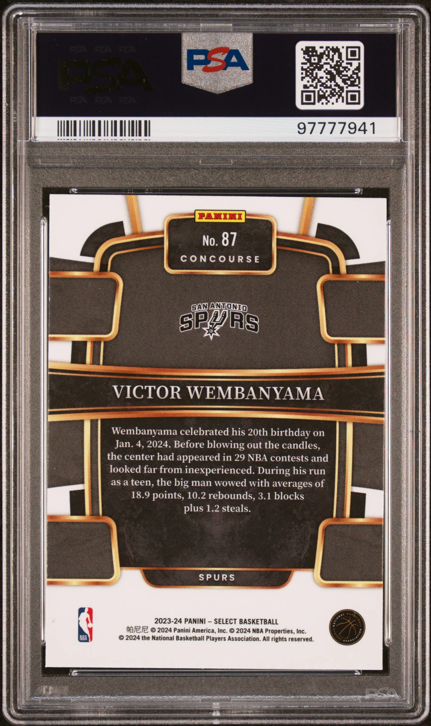 2023 Panini Select Concourse Blue Victor Wembanyama #87 PSA 10 - Image 2