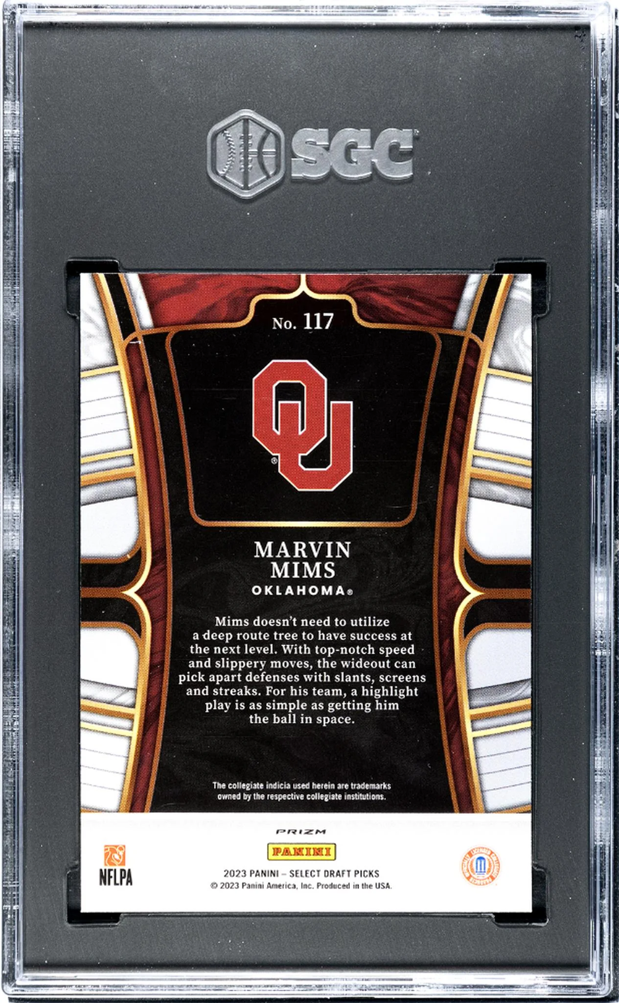 2023 Panini Select D.P. Gold Lazer Prizm Marvin Mims #117 RC SGC 9.5 - Image 2