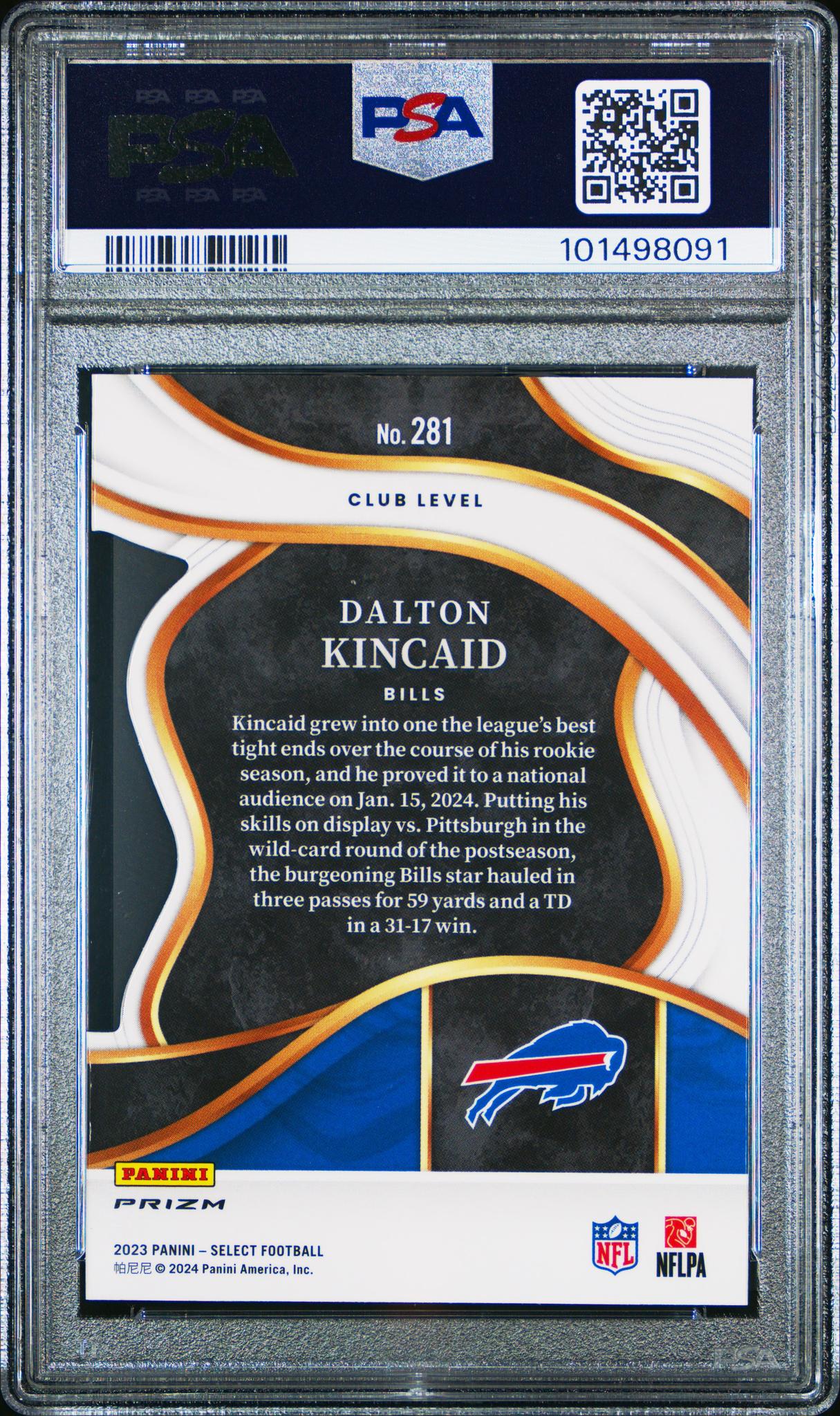 2023 Panini Select Die-Cut Silver Prizm Dalton Kincaid #281 PSA 10 - Image 2