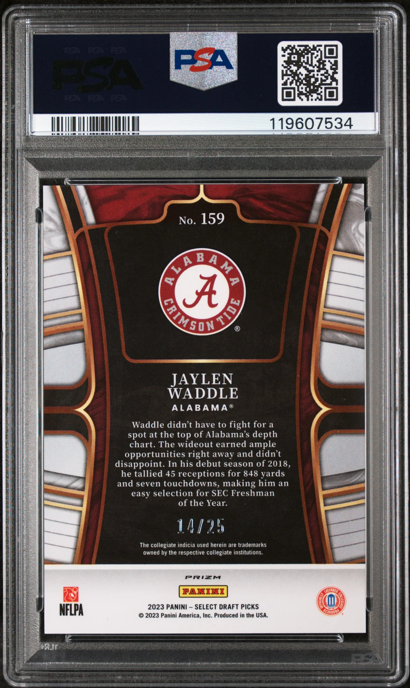 2023 Panini Select Draft Picks Red Green Squares Jaylen Waddle #159 /25 PSA 10 - Image 2