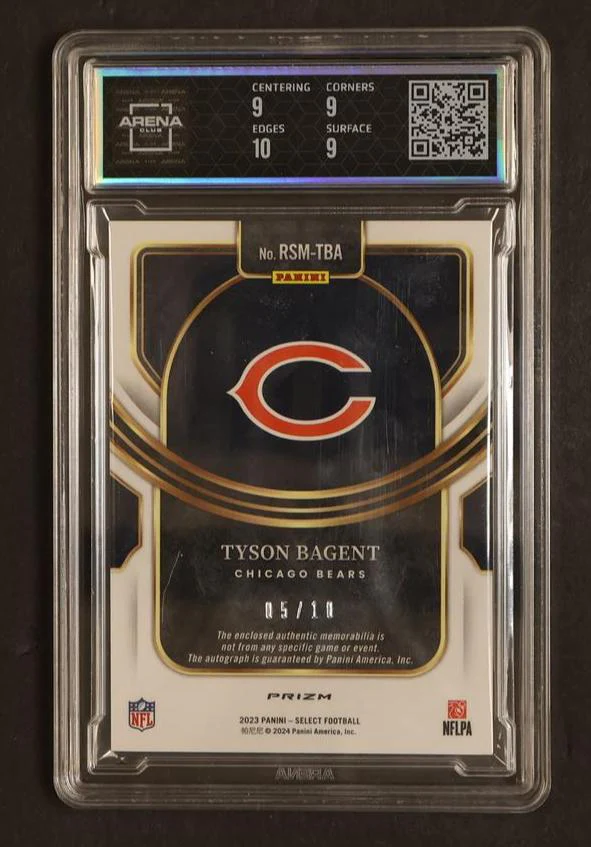 2023 Panini Select Gold Prizm Tyson Bagent #RSM-TBA RC RPA /10 Arena 9.5 Auto 10 - Image 2
