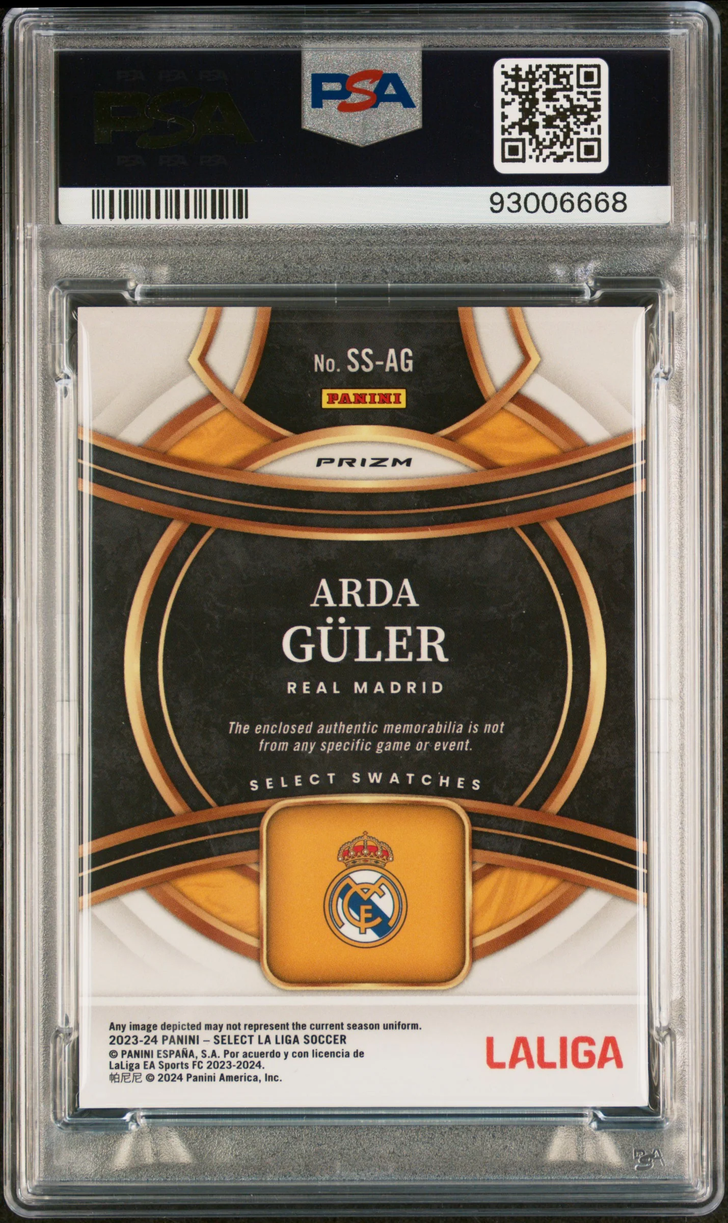 2023 Panini Select La Liga Select Swatches Select Swatch Arda Guler #SSAG PSA 9 - Image 2