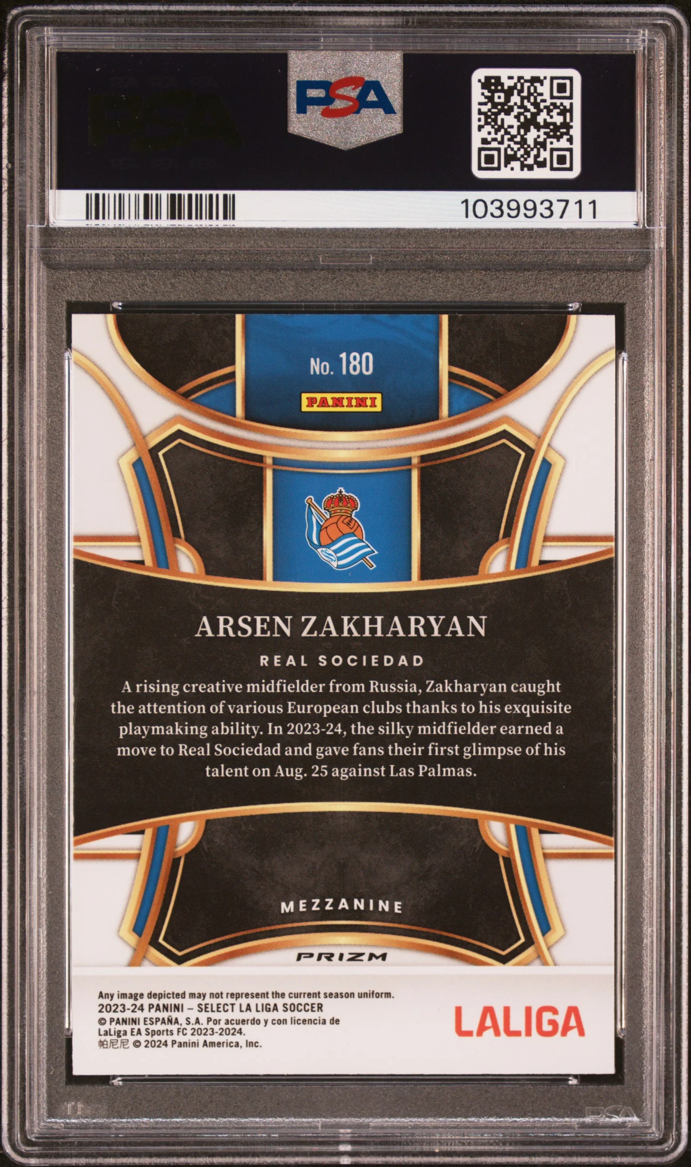 2023 Panini Select La Liga White Sparkle Arsen Zakharyan #180 PSA 10 103993711 - Image 2