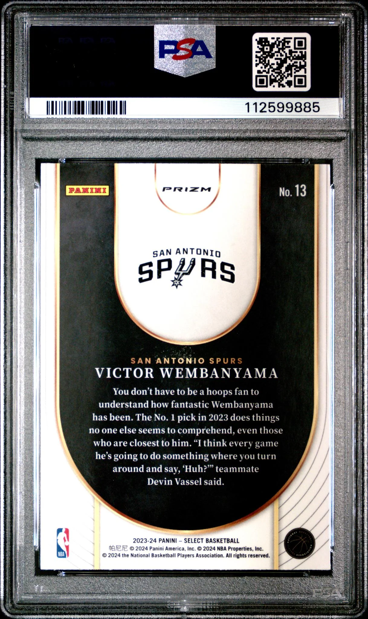 2023 Panini Select Neon Icon Silver Victor Wembanyama #13 PSA 10 - Image 2