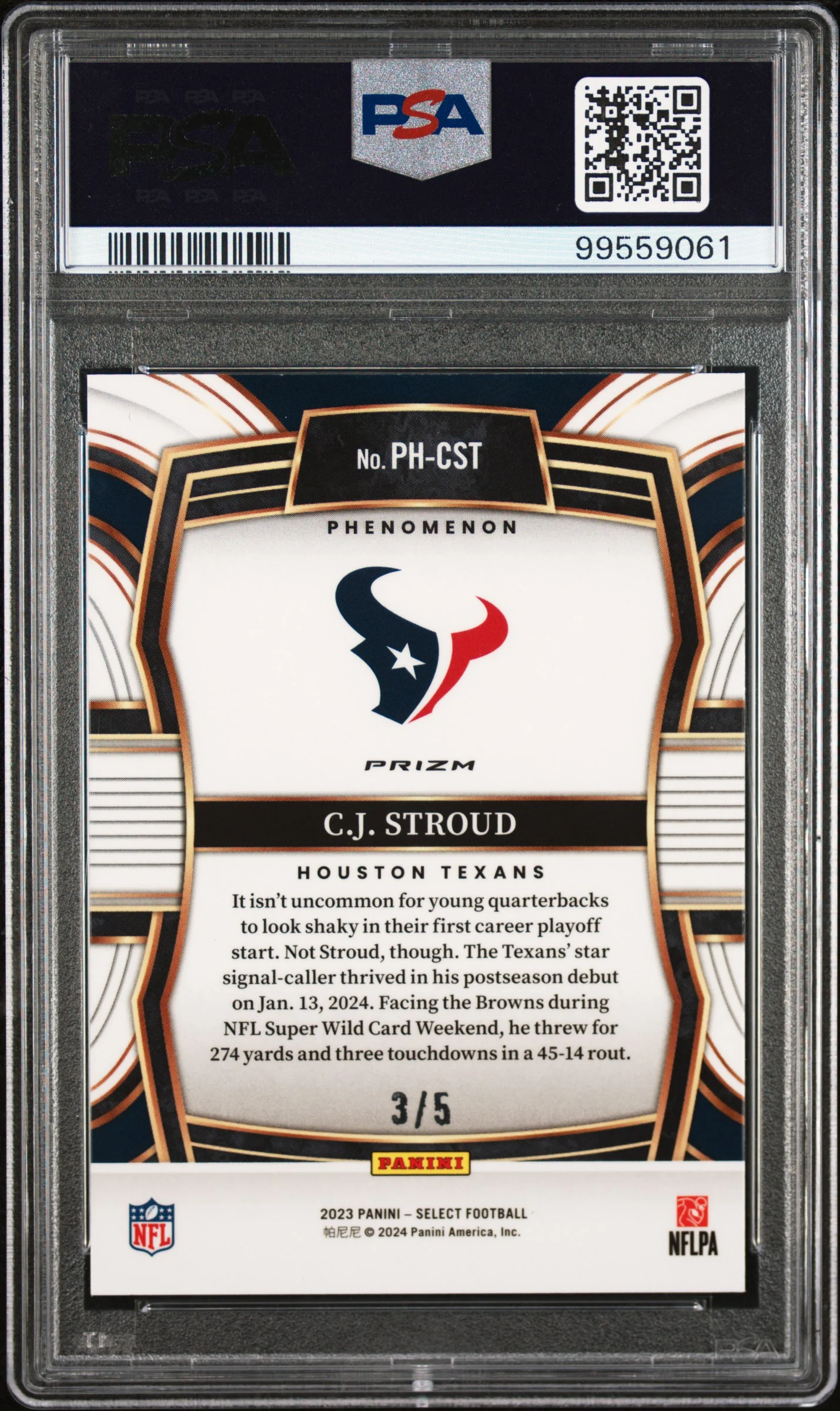 2023 Panini Select Phenomenon-Green Prizm CJ Stroud #PH-CST RC /5 PSA 10 - Image 2