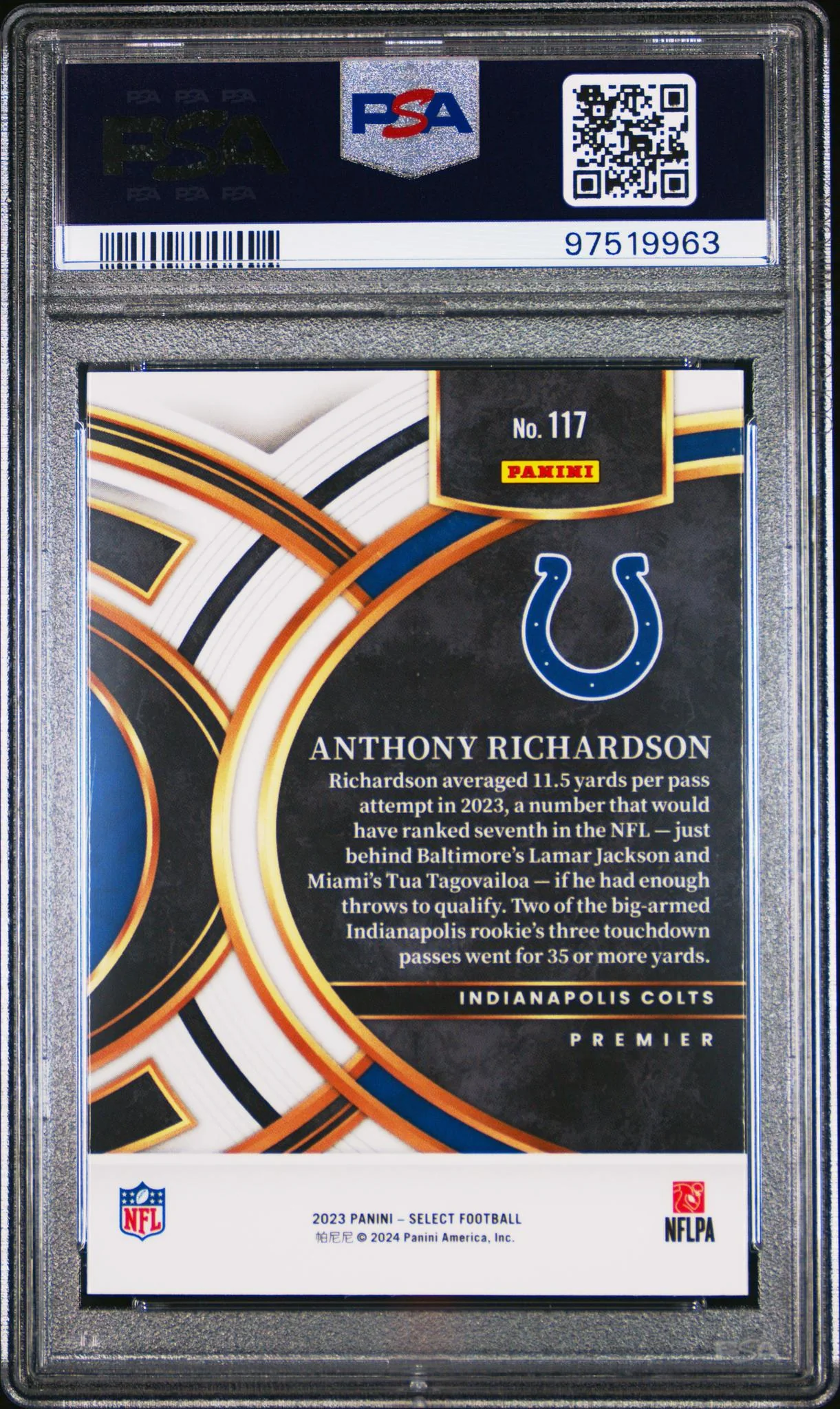 2023 Panini Select Premier Level Anthony Richardson #117 PSA 10 - Image 2